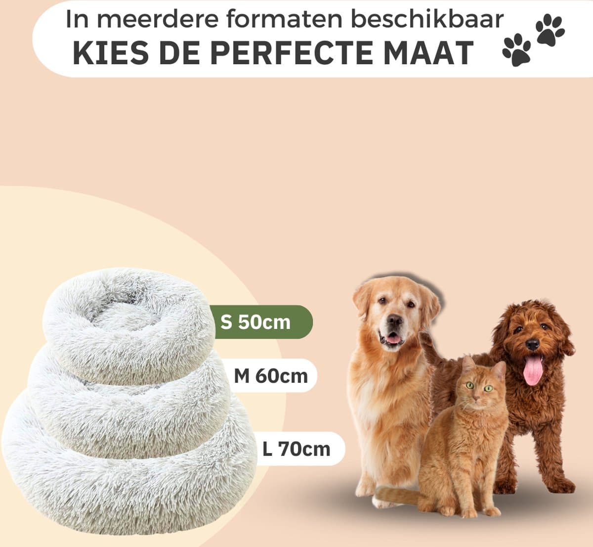 Donut Hondenmand - Kattenmand - Maat M - 60cm (ligvlak van 45cm) - Lichtgrijs - Fluffy en Wasbaar thumbnail 7