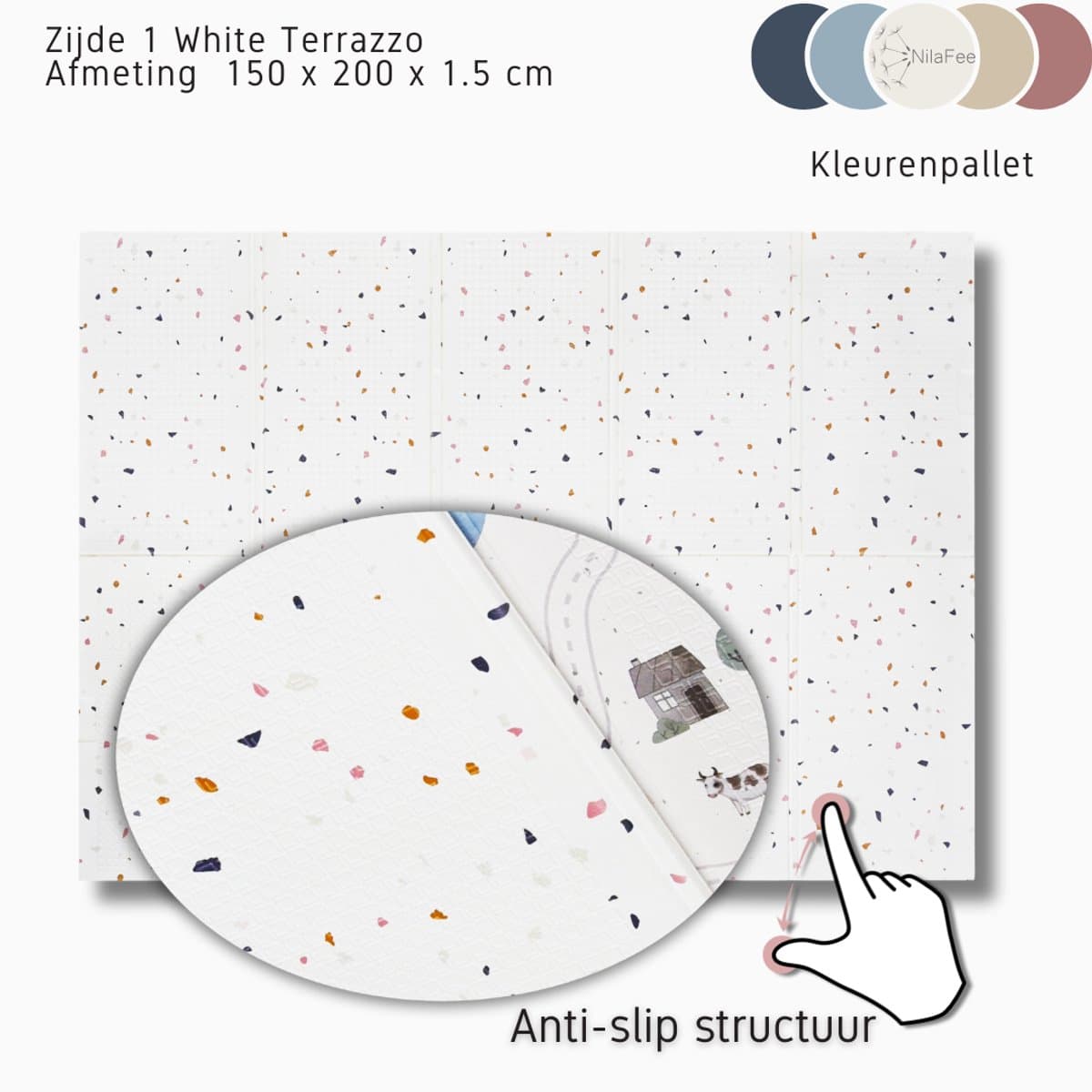 NilaFee® - Speelmat Baby - Speelkleed - Anti slip - Opvouwbaar - Opbergtas - 150 x 190 x 1 cm - XPE - Waterafstotend - Auto - Trein - Terrazo White thumbnail 3