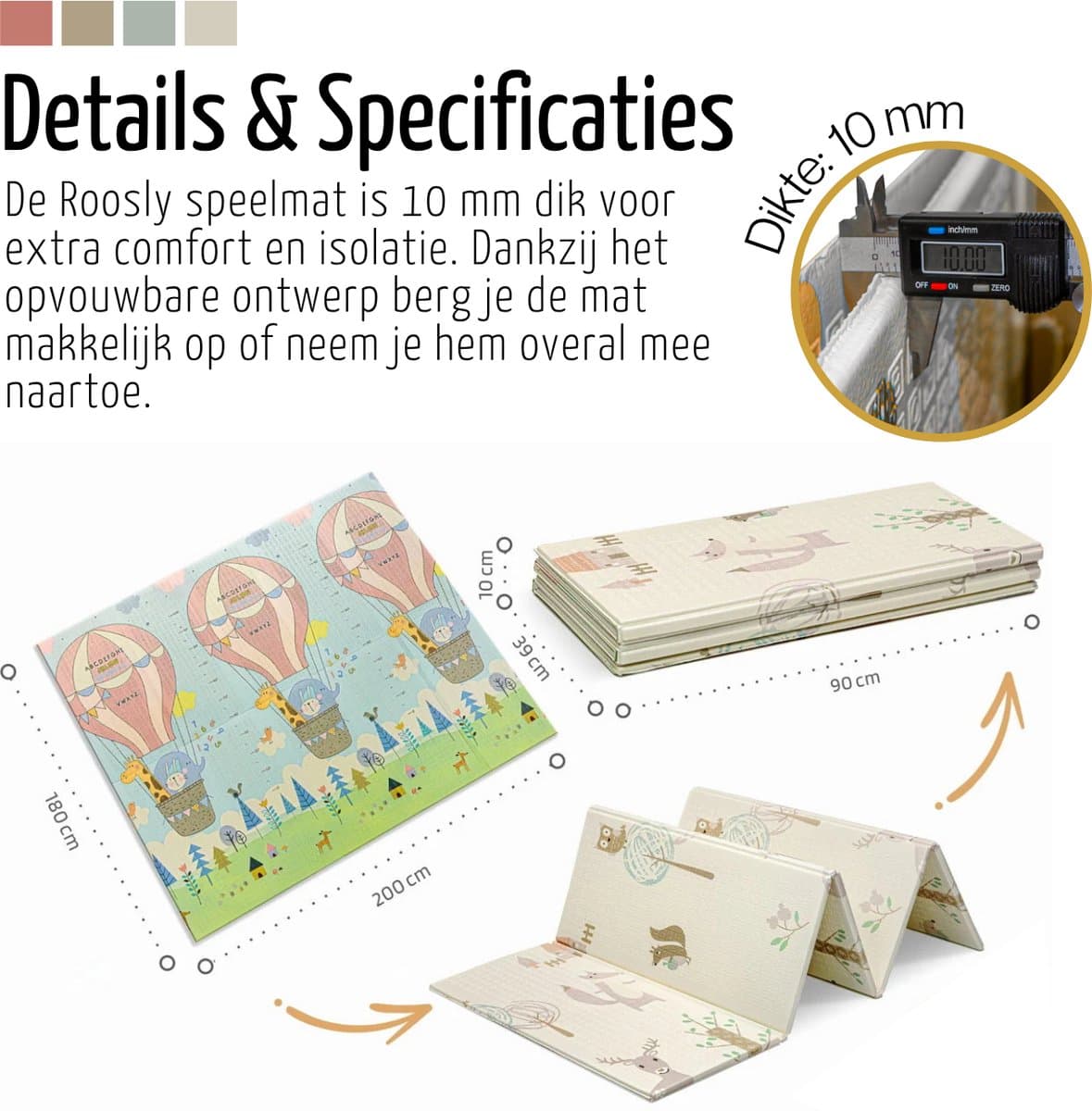 Roosly Speelmat Baby - Speelkleed Baby - Inclusief Opbergtas - babygym - kruipmat - playmat - Dubbelzijdig en opvouwbare Foam XPE 180 x 200 cm - speelgoed - Veilig & Zacht - model Balloon thumbnail 2