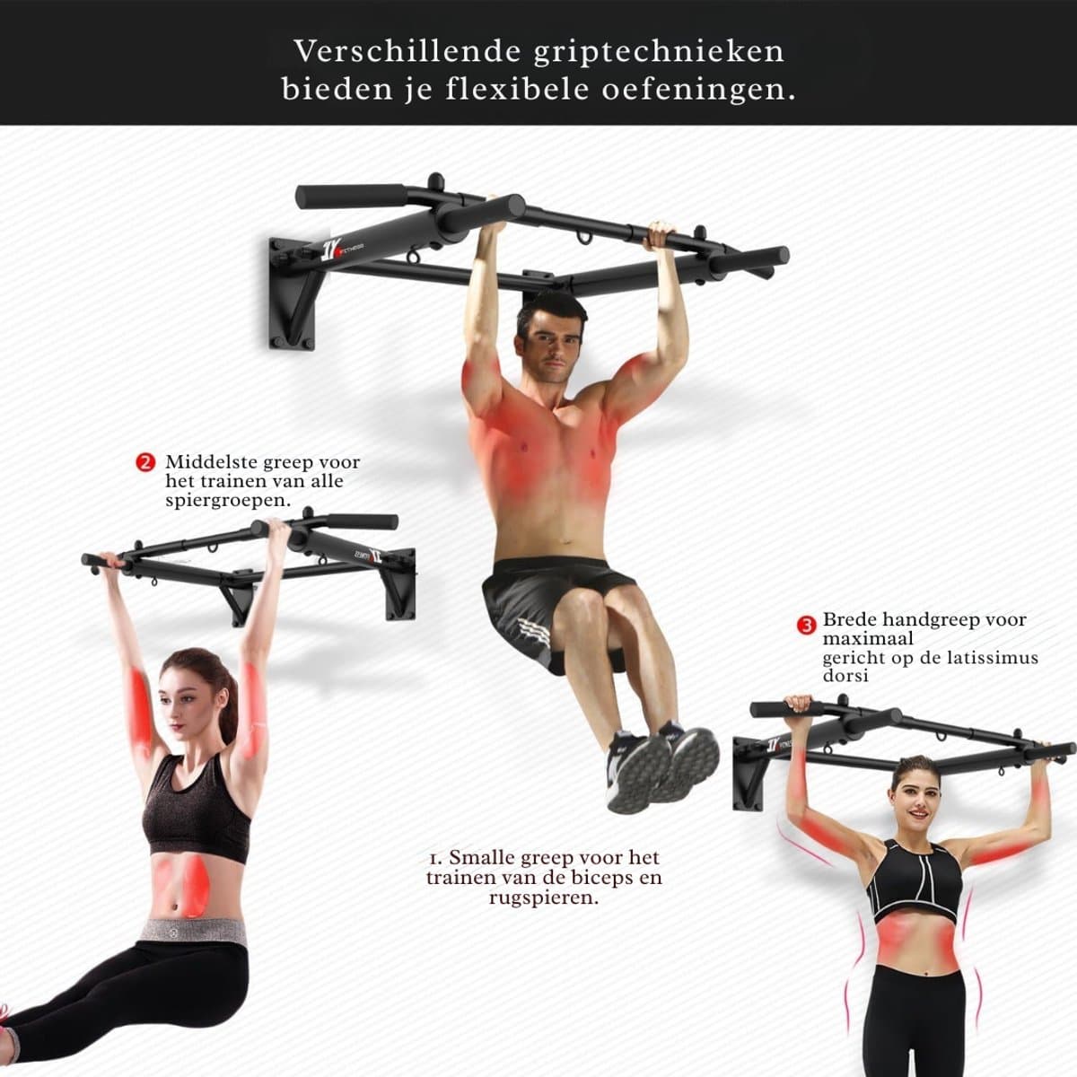 DnA® Pull Up Bar - Wasstrips - Pull Up Station - Zwart - 36cm x 1cm x 8cm thumbnail 6