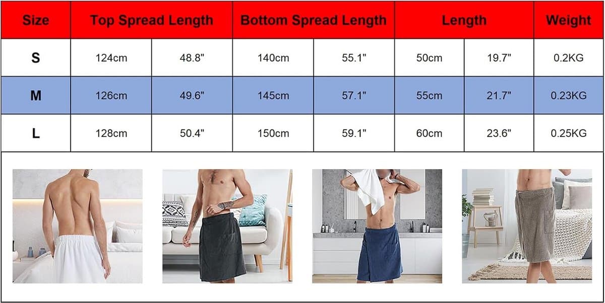 Verstelbare Badhanddoek Wrap voor Mannen - Draagbare Handdoek Rok met Zak voor Gym, Douche, Sauna, Spa en Strand thumbnail 5
