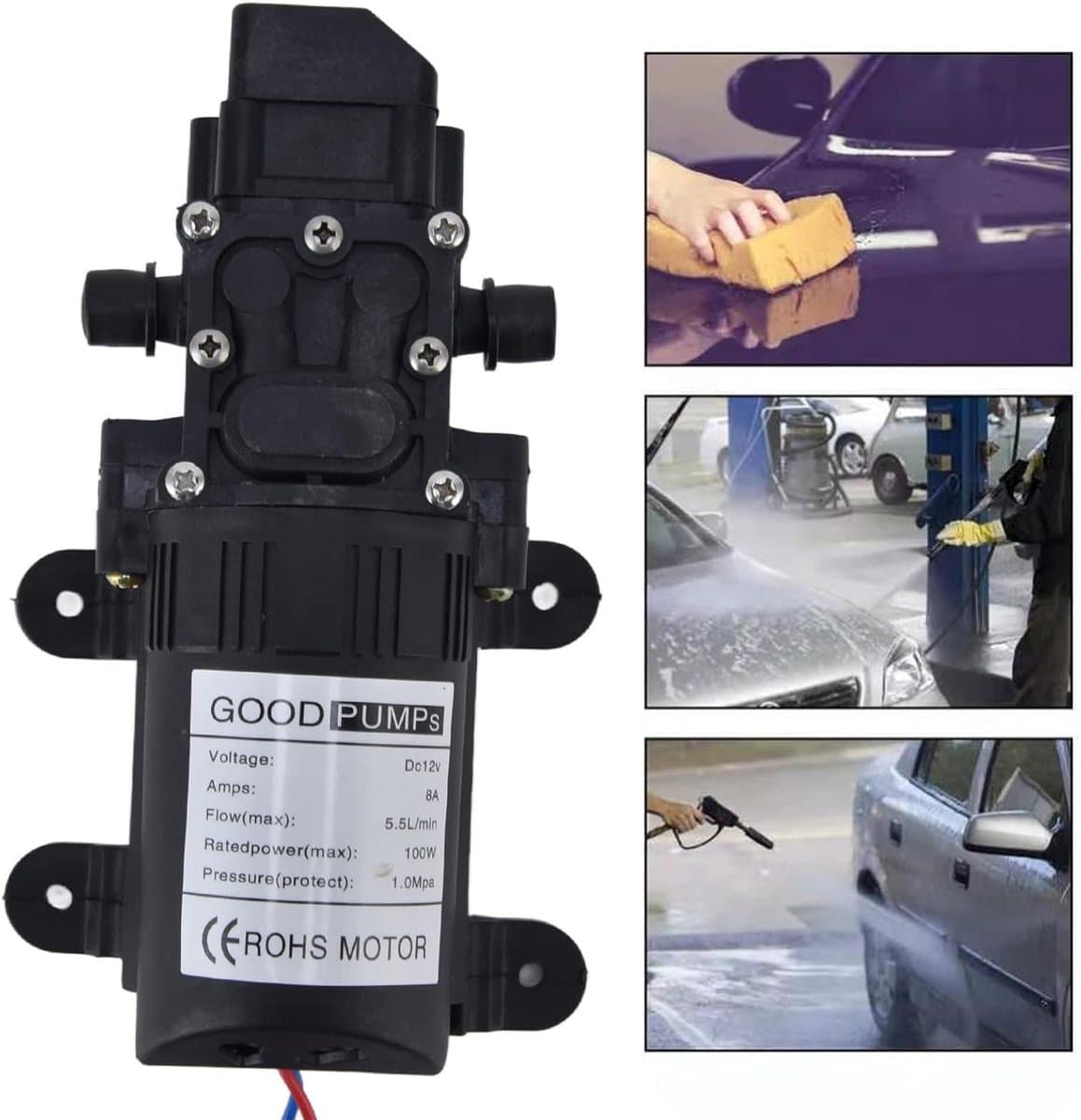 12V DC Zelfaanzuigende Drukwaterpomp 100W - 5.5 L/min Membraanpomp met Drukschakelaar voor Caravan, Boot en Tuin thumbnail 3