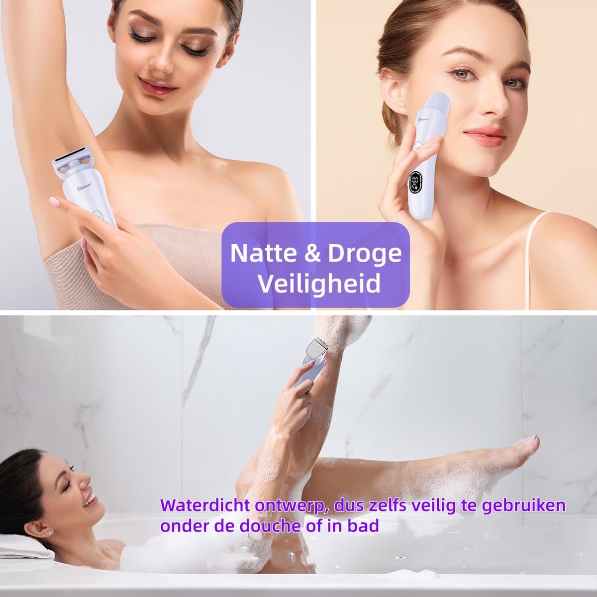 Hatteker 3-in-1 Ladyshave voor Vrouwen – Dames Scheerapparaat – Epileerapparaat – Trimmer voor Benen, Bikinilijn en Oksels – Epilator – Waterdicht IPX7 – Paarse thumbnail 8