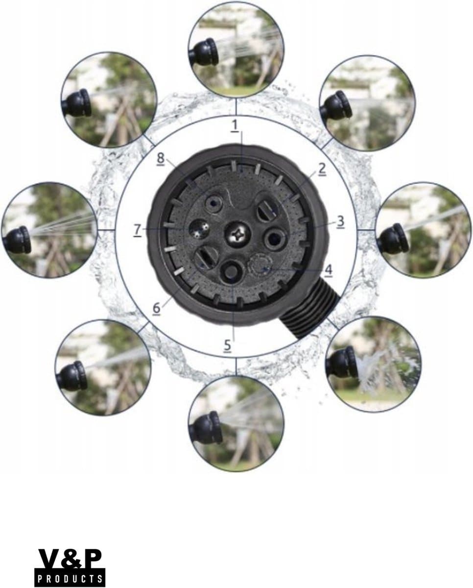 V&P Products® Tuinslang set compleet - 30 Meter - Tuinslang met 8 standen - Incl ophang haak en zak - Flexibel - Flexibele tuinslang - Flexibele tuinslang 30 meter thumbnail 8