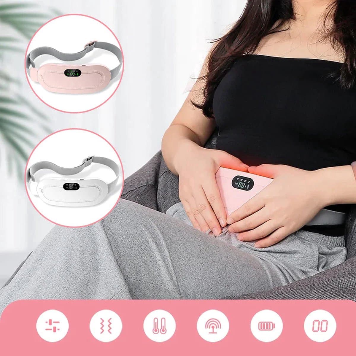 Menstruatie warmteband- Massage- Pijnverlichting- Massagekussen- kruik- Verwarmde Menstruatieband – Verwarmingskussen– Elektrisch Apparaat - Verwarmingsmat– Rug - Buik– 3 Warmte standen – Triltechnologie – Vibratie - Roze- Ivoor Wit- Moederdag- Vrouw thumbnail 4