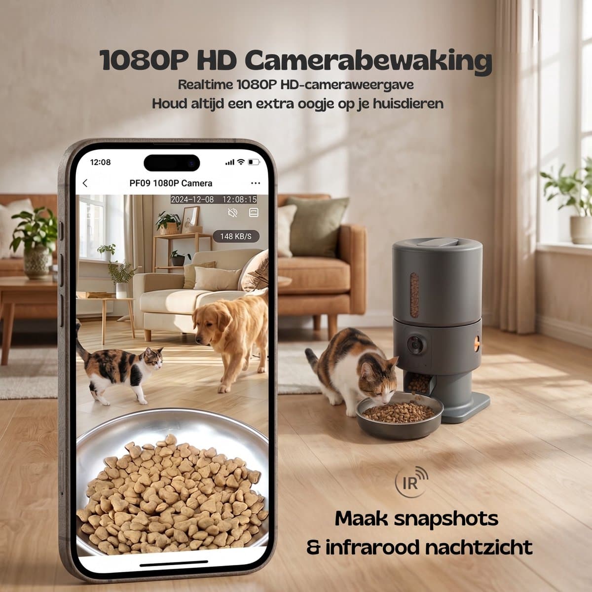 SmartPaw FeedMate - Automatische Voerbak Kat en Hond - Voerautomaat met HD Camera & Audio - 5L Voerdispenser - WiFi & Smart App - Voor Droogvoer - Zwart thumbnail 3