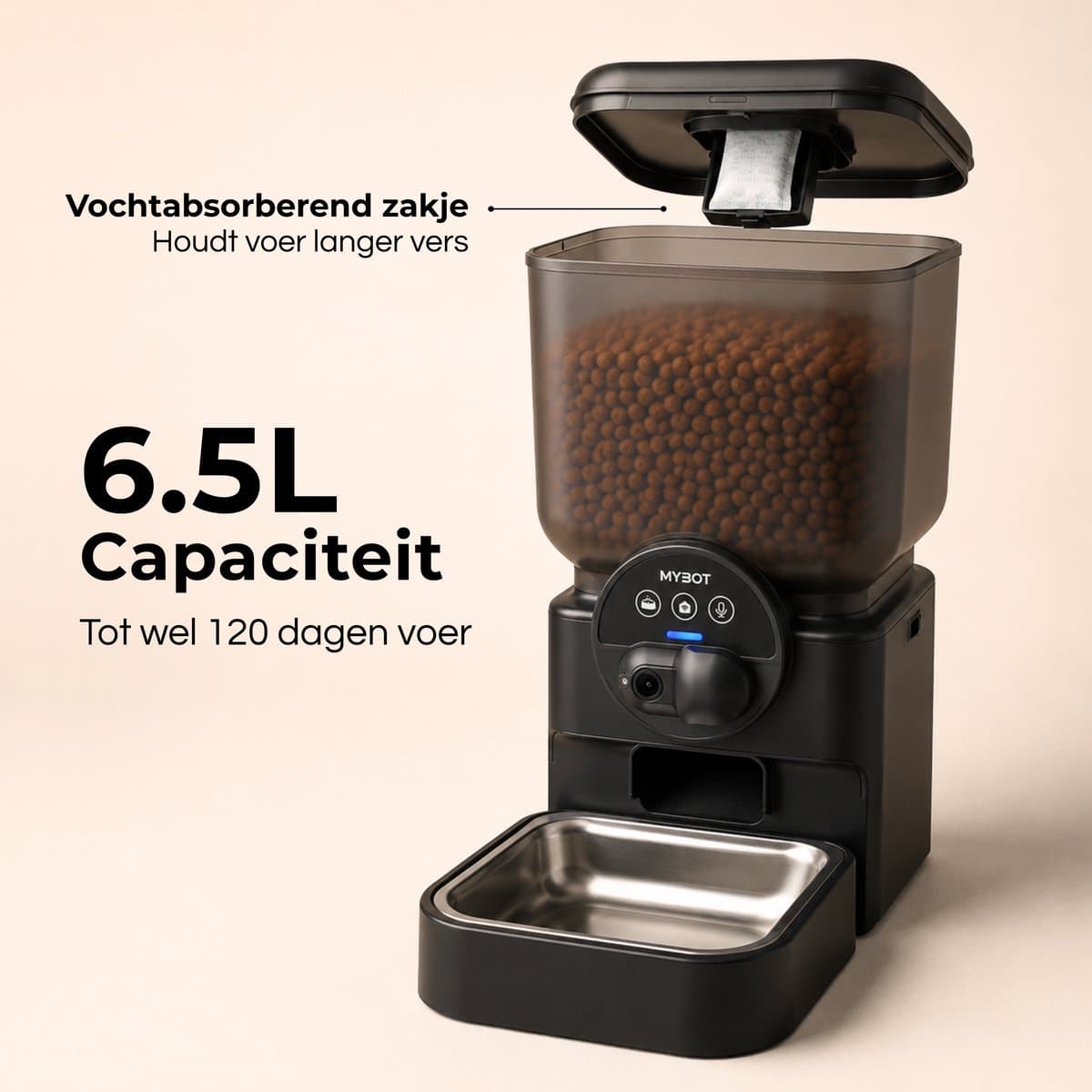 MYBOT Automatische Voerbak met Camera - Kat en Hond - Voerautomaat 6.5L - Verstelbare Camera via App - Oplaadbare Batterij - Voor Droogvoer - Zwart - P5 thumbnail 3