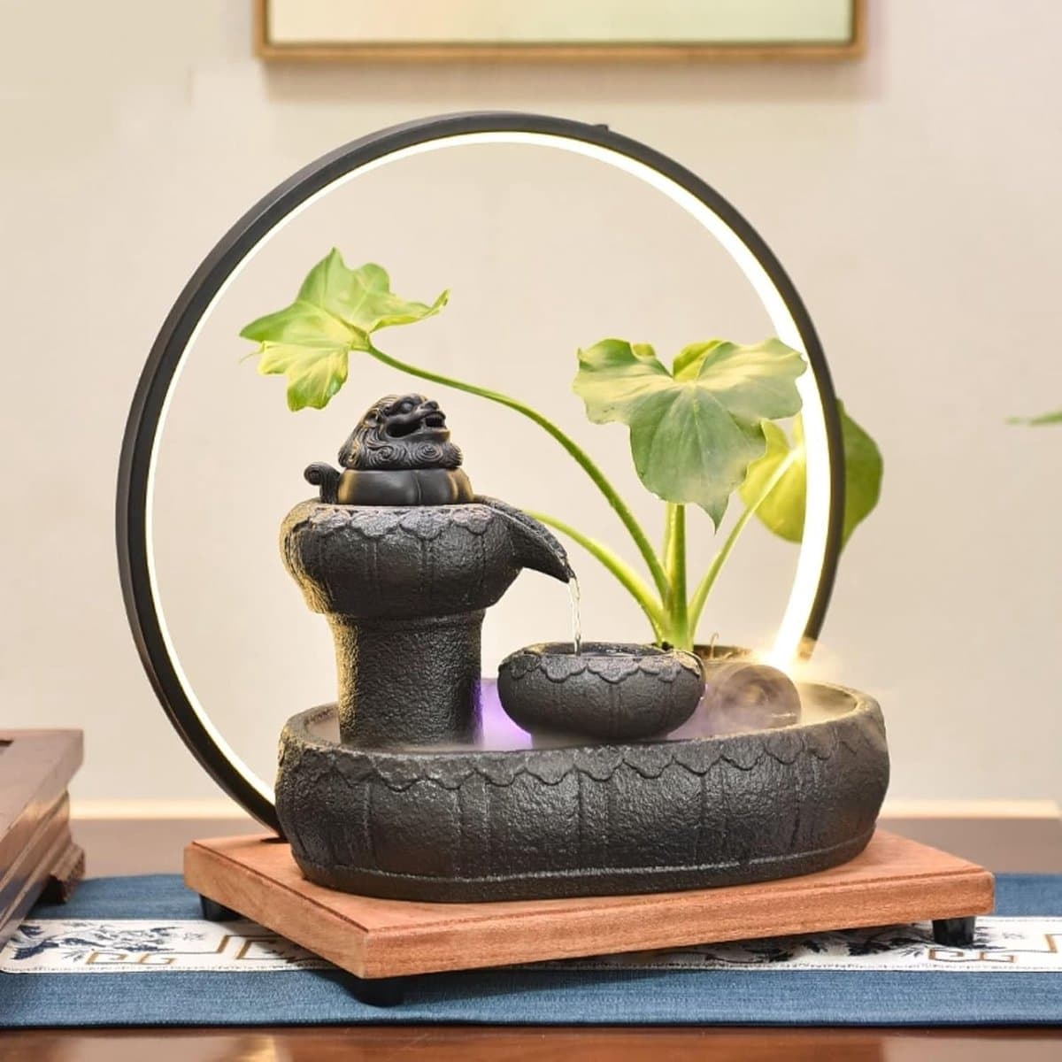 Waterfontein Binnen - Tafelfontein Decoratief - Ontspanning Thuis - Met LED-lichtring - 42 cm - Wit thumbnail 4
