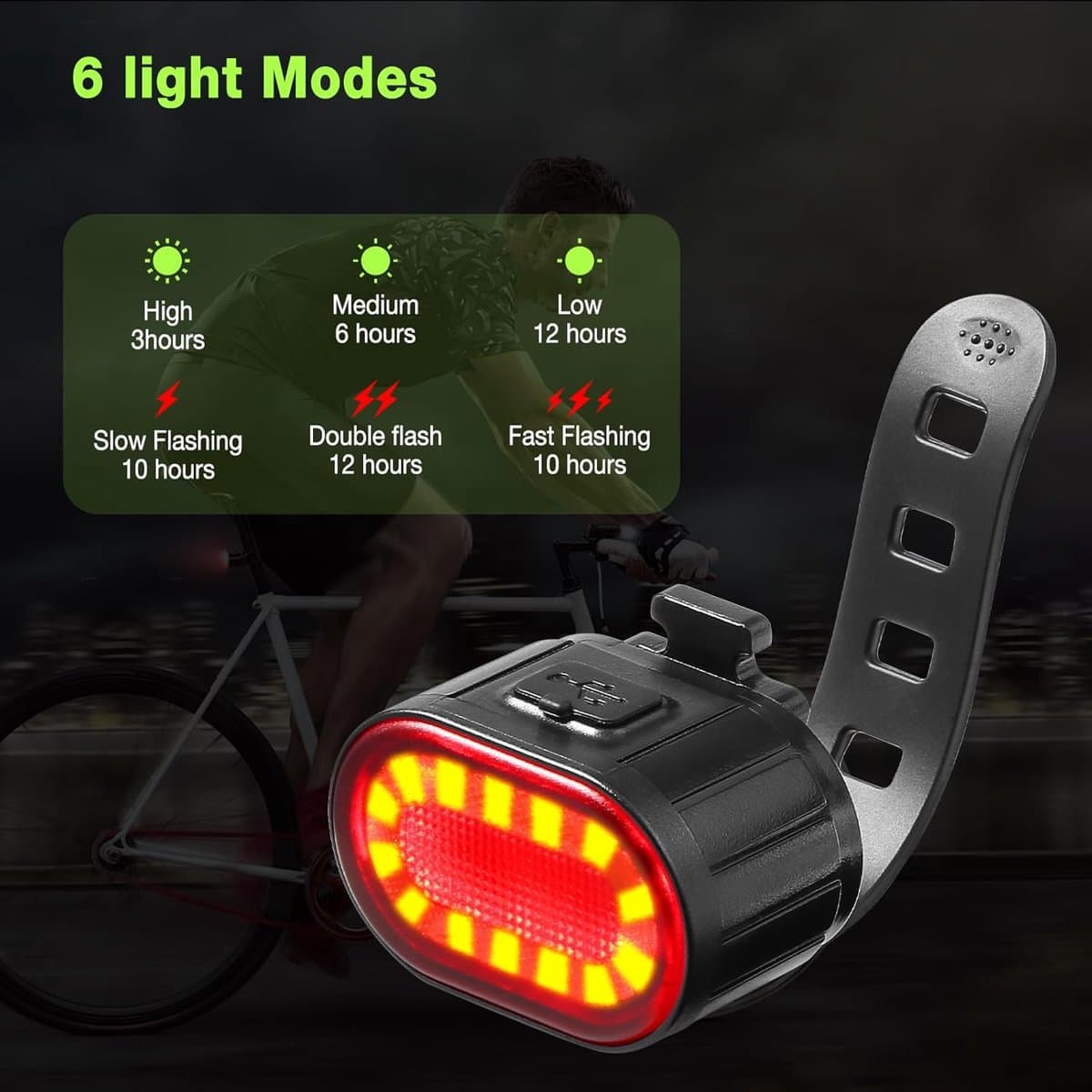 Fietsverlichting Set - Voor en achter - Veilig Fietsen - USB Oplaadbaar - IPX4 Waterdicht - Zwart thumbnail 3