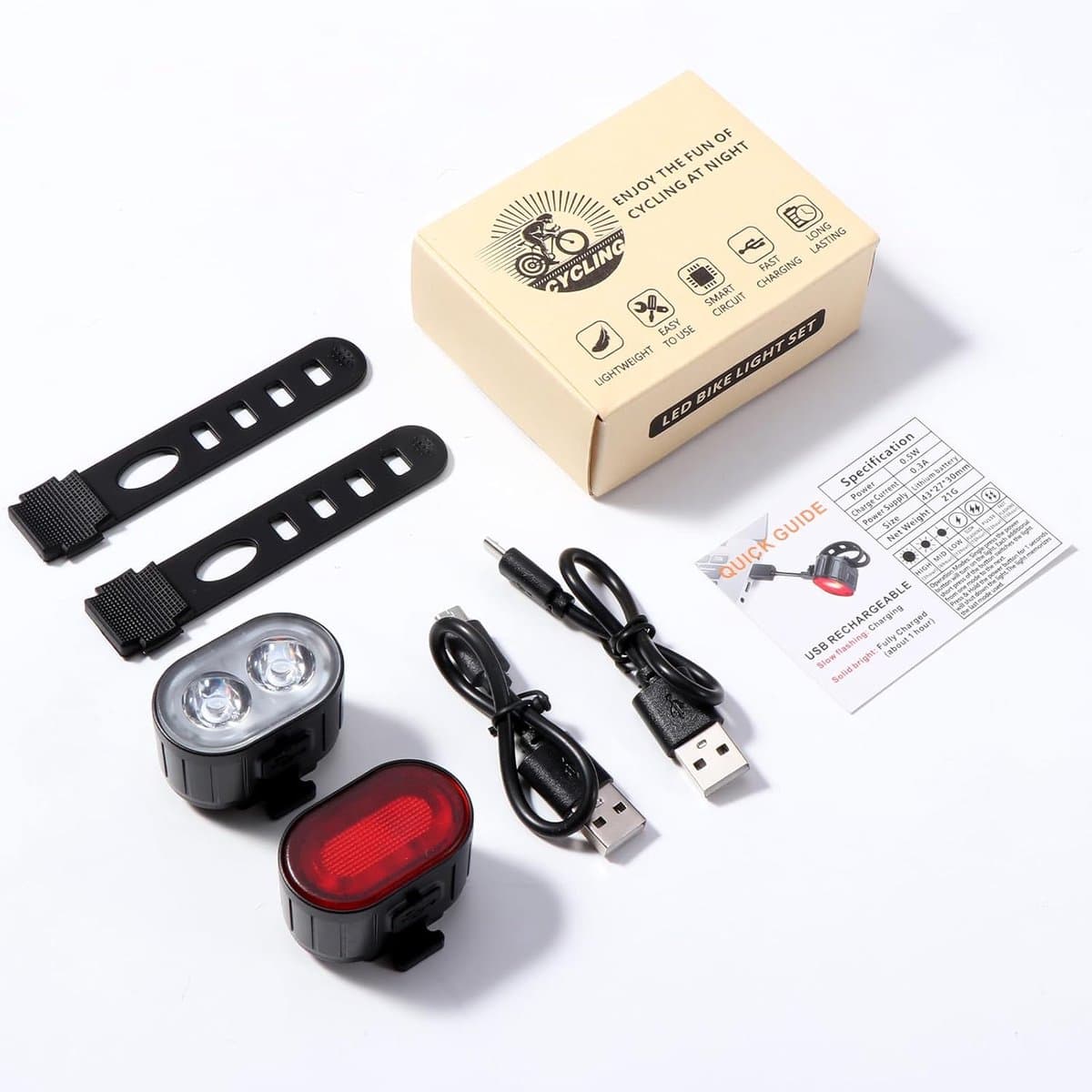 Fietsverlichting Set - Voor en achter - Veilig Fietsen - USB Oplaadbaar - IPX4 Waterdicht - Zwart thumbnail 2