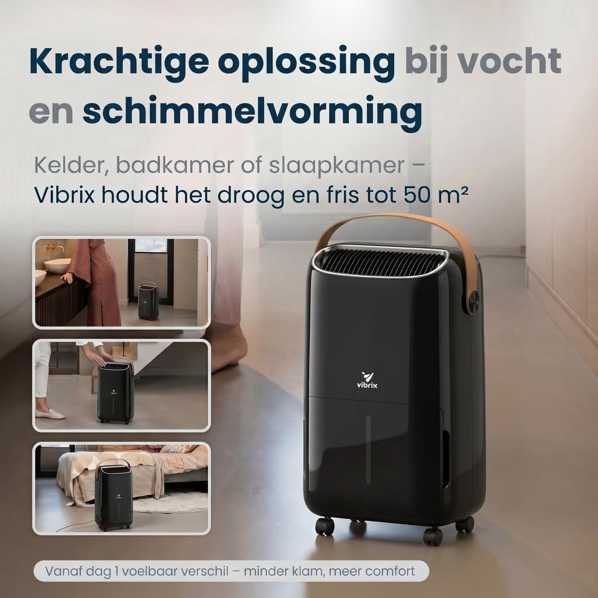 Vibrix DryFlow12 Pro Luchtontvochtiger & Luchtreiniger – 12L per dag – Bediening via App – Ionisator & UV-licht – Wasdroogfunctie – Stil & Energiezuinig – Voor Badkamer, Kelder, Zolder & Slaapkamer – Dehumidifier thumbnail 7