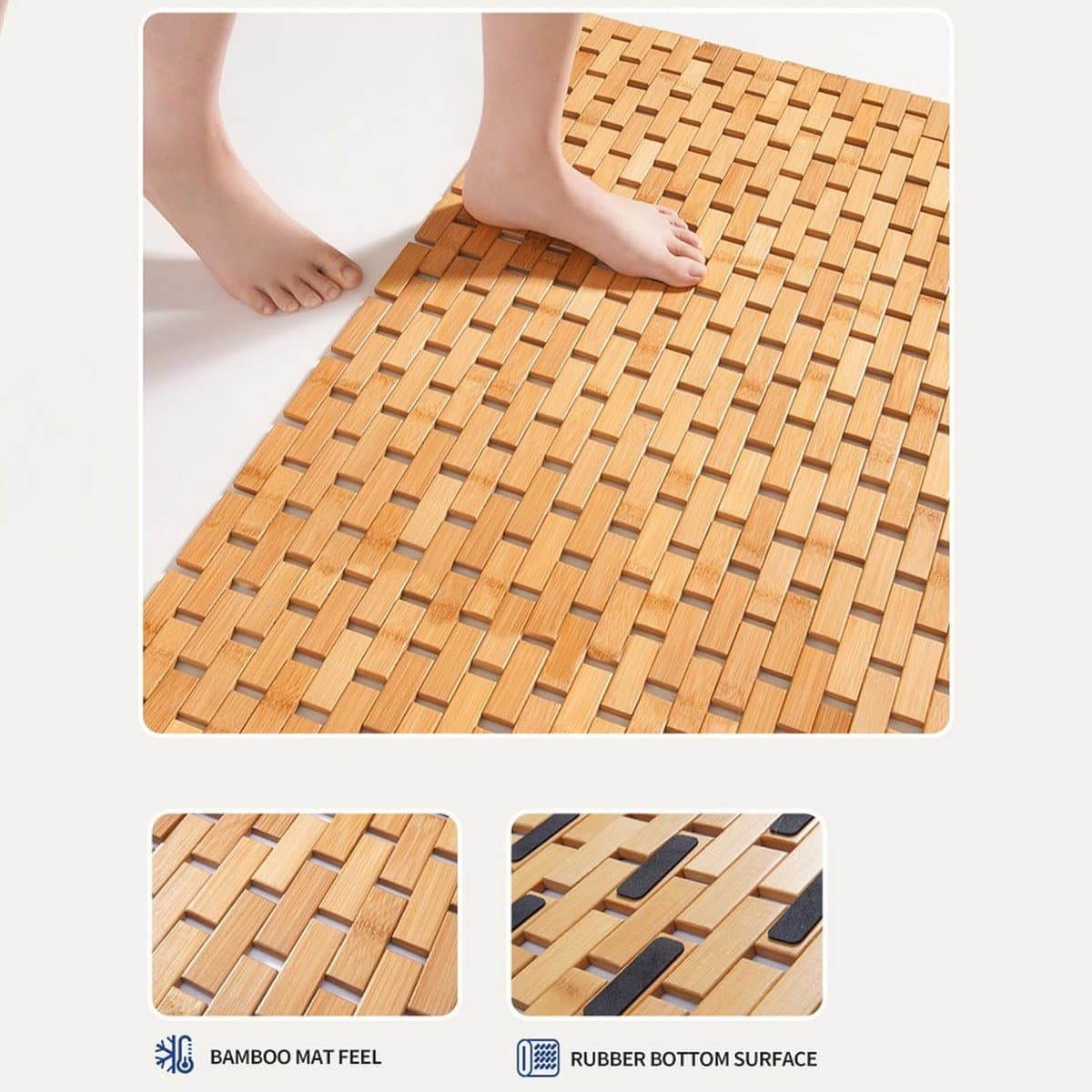 Bamboe badmat voor luxe douches, antislip, stevig, waterdicht bamboe badkleed voor sauna's en spa's, trapdecoratie en accessoires, 40x60cm thumbnail 4