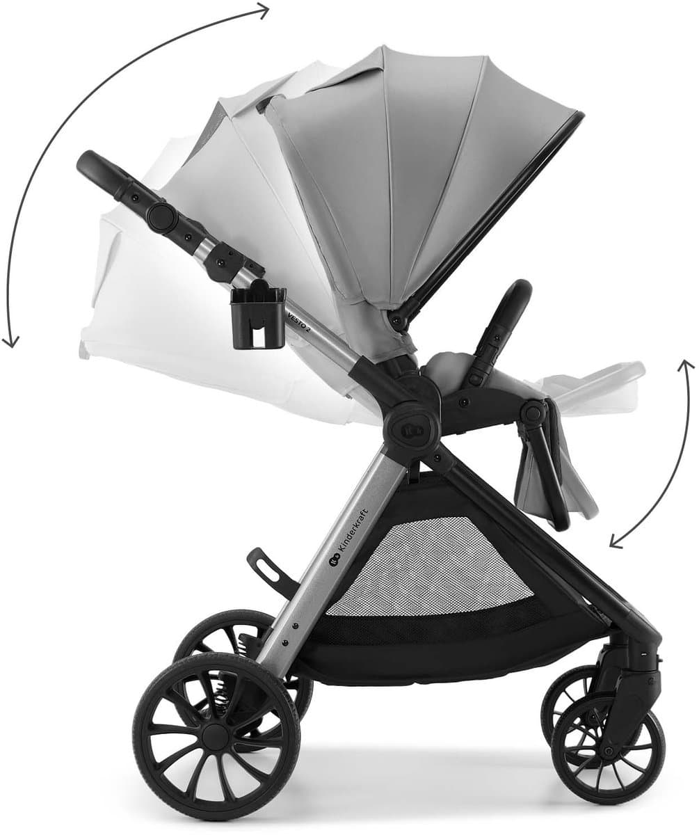 Kinderkraft VESTO 2 – 3-in-1 kinderwagen – Memory buttons – Opvouwbaar met zitting 2 richtingen – Vering op alle wielen – Grijs thumbnail 6