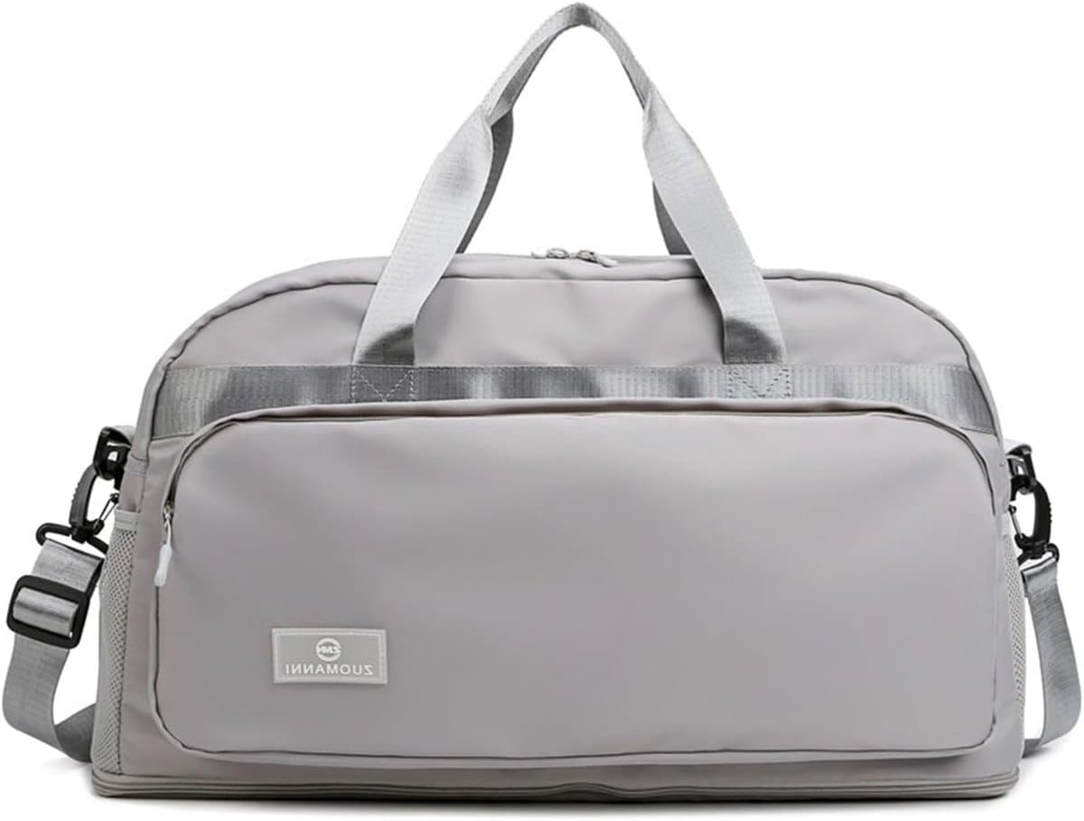 Grote Sport Duffle Bag voor Vrouwen 50L, Uitbreidbaar van 37.7L naar 50.7L, Waterdichte Sporttas voor Zwemmen, Reizen en Weekenduitjes, Ideaal als Gymtas en Handbagage, Grijs