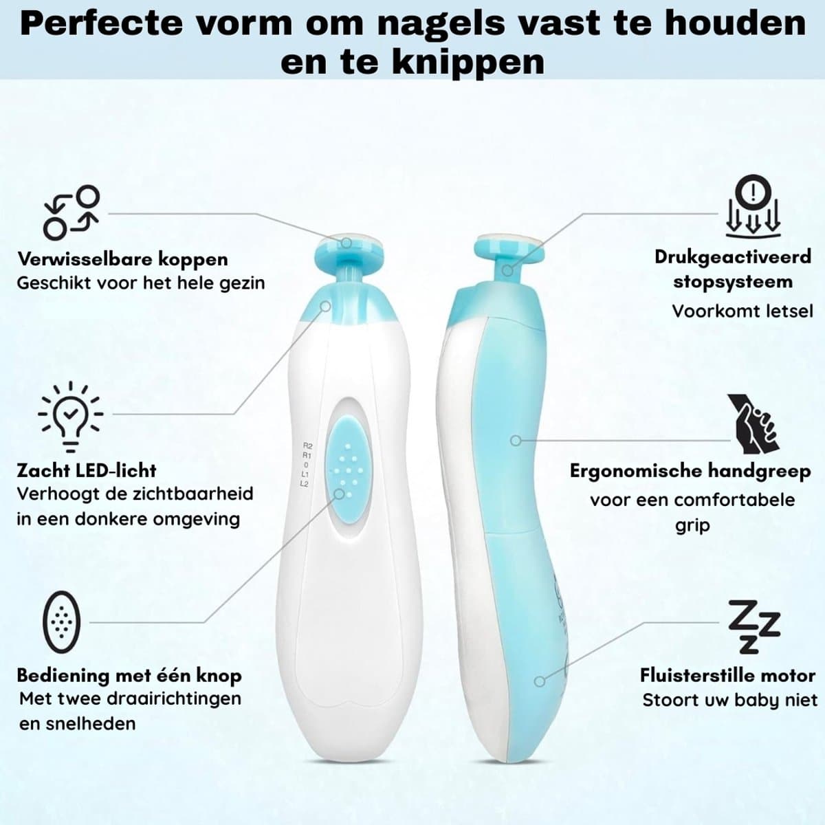Elektrische nagelknipper voor baby's - 6-in-1 nagelset - met LED-lampje - veilig voor pasgeborenen baby's thumbnail 8