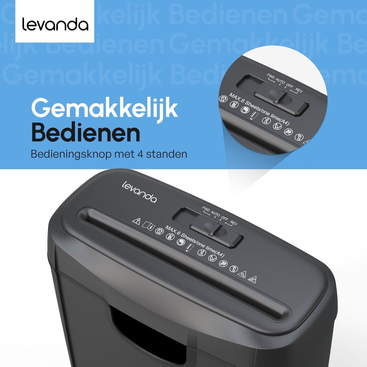 Papierversnipperaar - 10L - 6 A4 vellen - Zwart - Levanda thumbnail 3