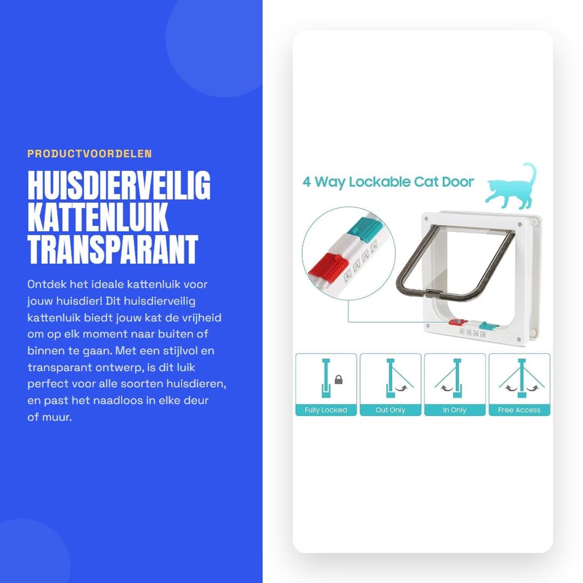 Dailygoods- Kattenluik met microchip - Duurzaam kunststof - 2-wegs huisdierluik - Eenvoudige installatie - Veiligheid tegen ongewenste dieren - Compact ontwerp thumbnail 3