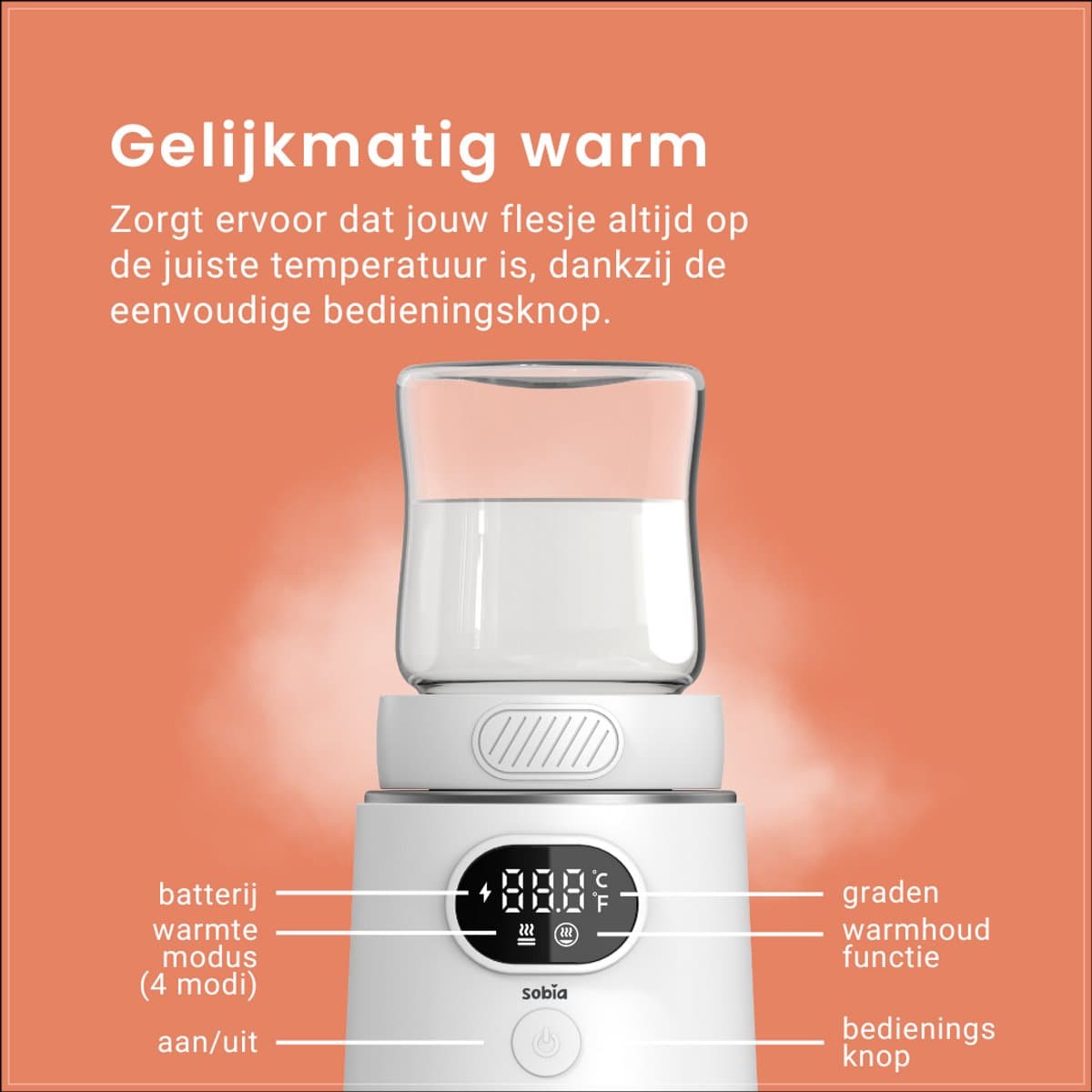 Sobia® Draagbare Flessenwarmer - Oplaadbaar - Flessenwarmer Onderweg - 6 Adapters en 4 standen - USB-C thumbnail 2
