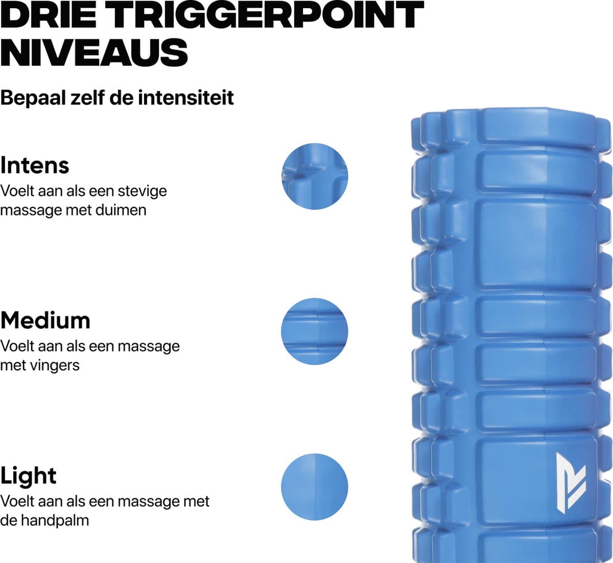 Rockerz Foam Roller - Triggerpoint Massage - Fitness Roller - Afmeting: 33cm - Kleur: Blauw thumbnail 4