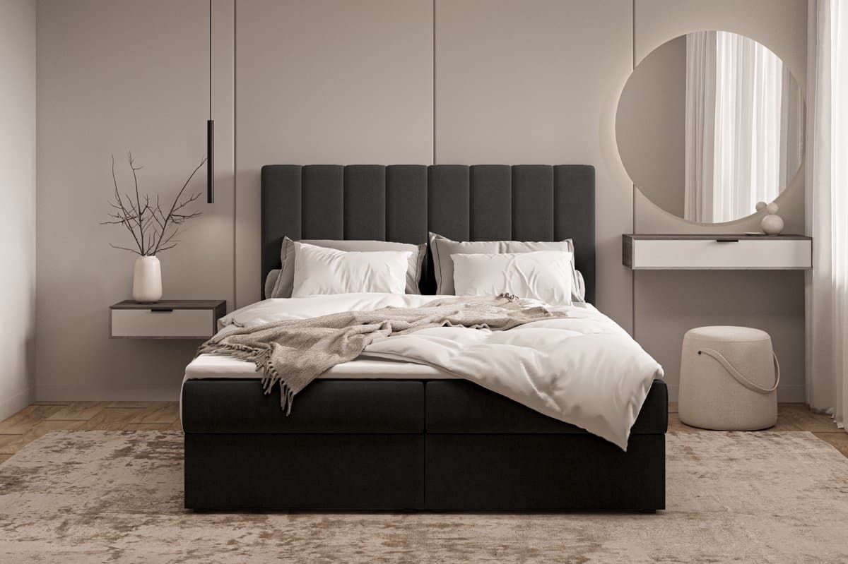 Gestoffeerd Continentaal Bed, Bonell-matras en Topper, TweepeInspireME Boxspring Bed 01 - Bed - Comfortabel topmatras - Met hoofdeindeTot 300KG - Opbergruimte - 180x200 Trinity 16 - Zwart thumbnail 4