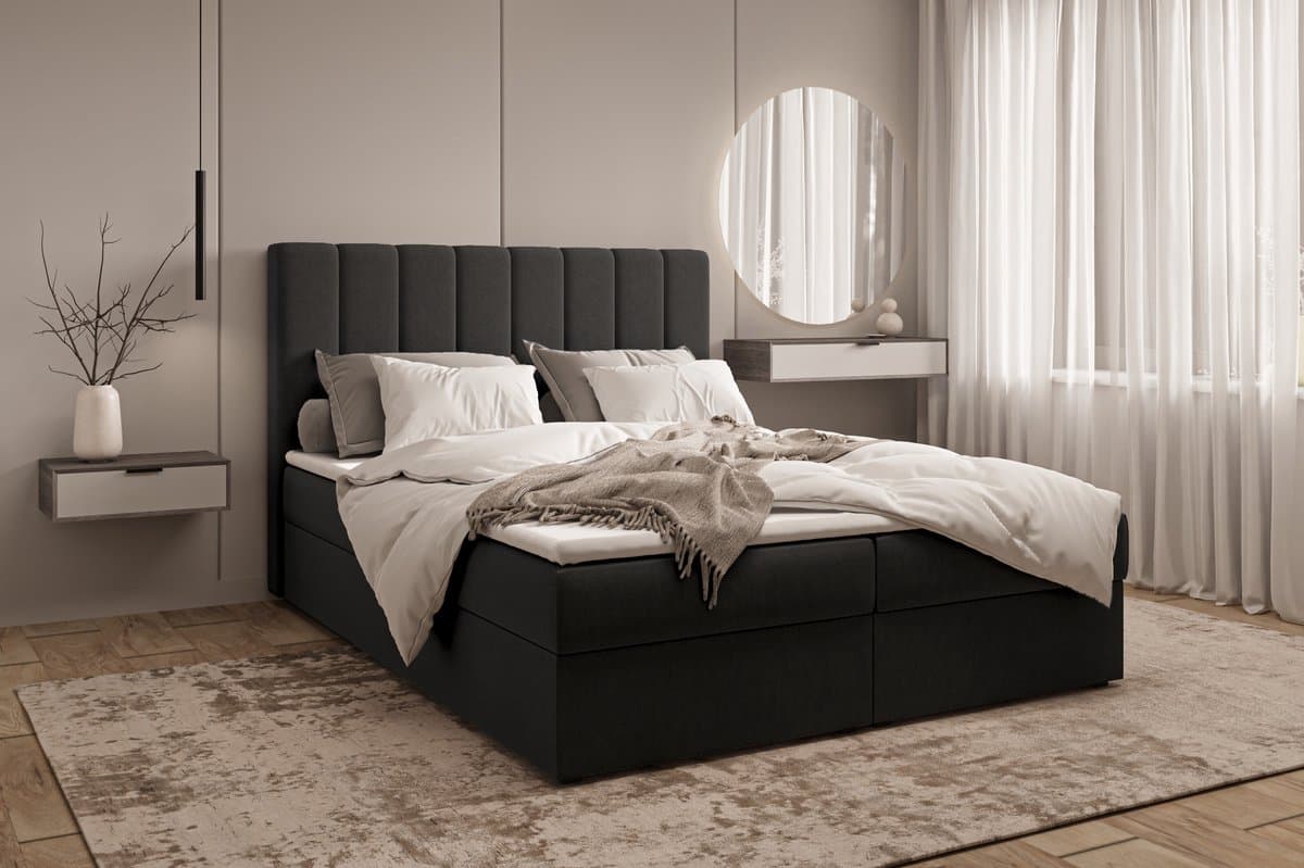 Gestoffeerd Continentaal Bed, Bonell-matras en Topper, TweepeInspireME Boxspring Bed 01 - Bed - Comfortabel topmatras - Met hoofdeindeTot 300KG - Opbergruimte - 180x200 Trinity 16 - Zwart thumbnail 6