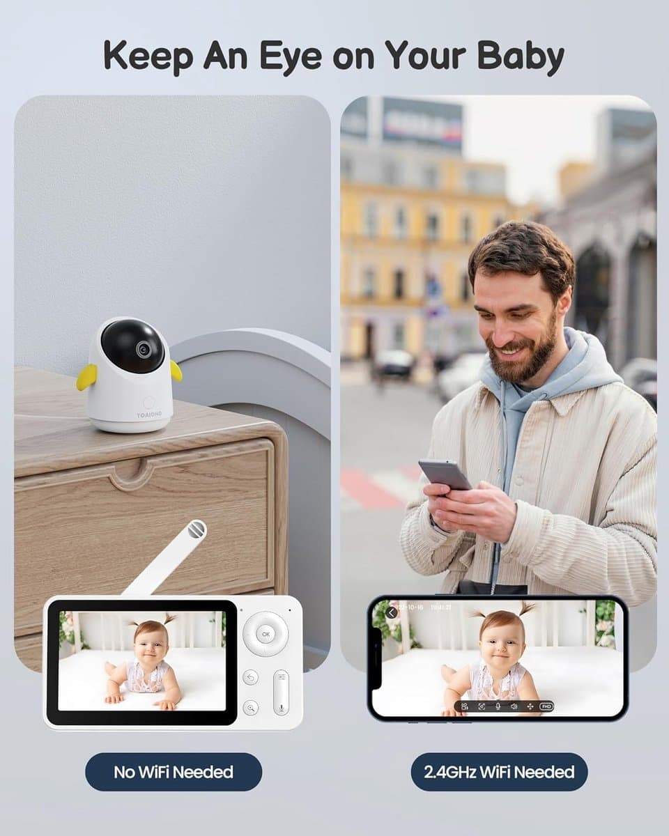 Boifun Baby 1SM - Babyfoon met Camera - 2MP & 4X Zoom - 4.3” HD WiFi Video Babyfoon met App - Nachtzicht - 2-Weg Talk thumbnail 8