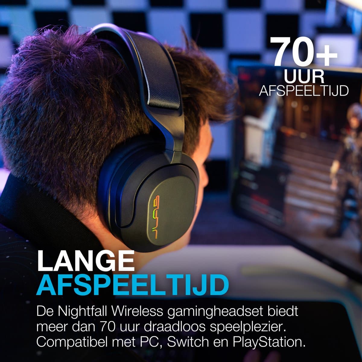 JLab Nightfall Draadloze Gaming Headset met Microfoon - Bluetooth - 70 Uur Afspeeltijd - Draadloze Koptelefoon - Headset PS5 - Koptelefoon met microfoon - Verwisselbare Hoofdband - Met USB Dongle thumbnail 4