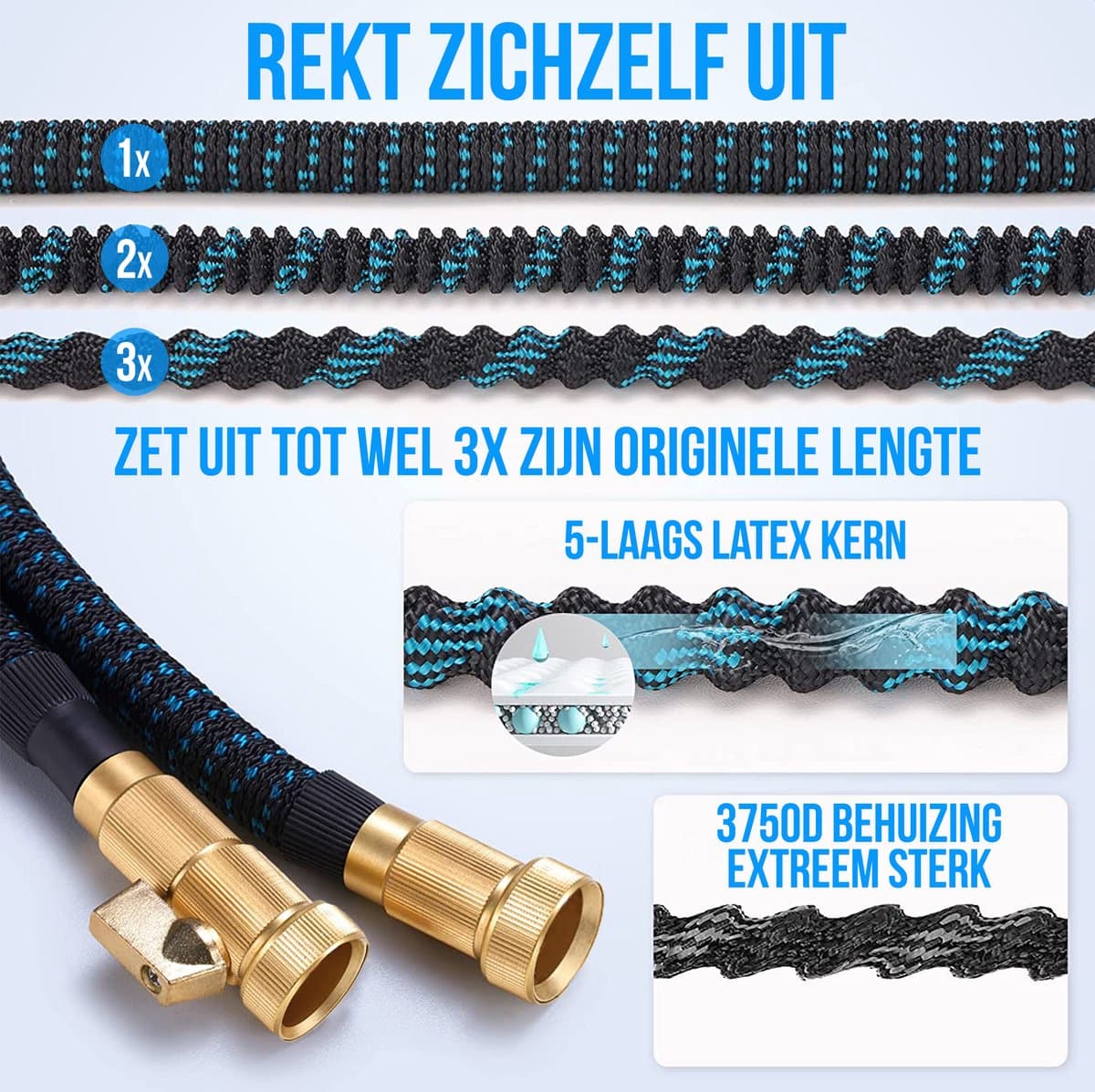 Strex Flexibele Tuinslang 30M met Sproeikop - Uitrekbaar - Incl. Koppelingen, Ophanghaak & Opbergzak thumbnail 3