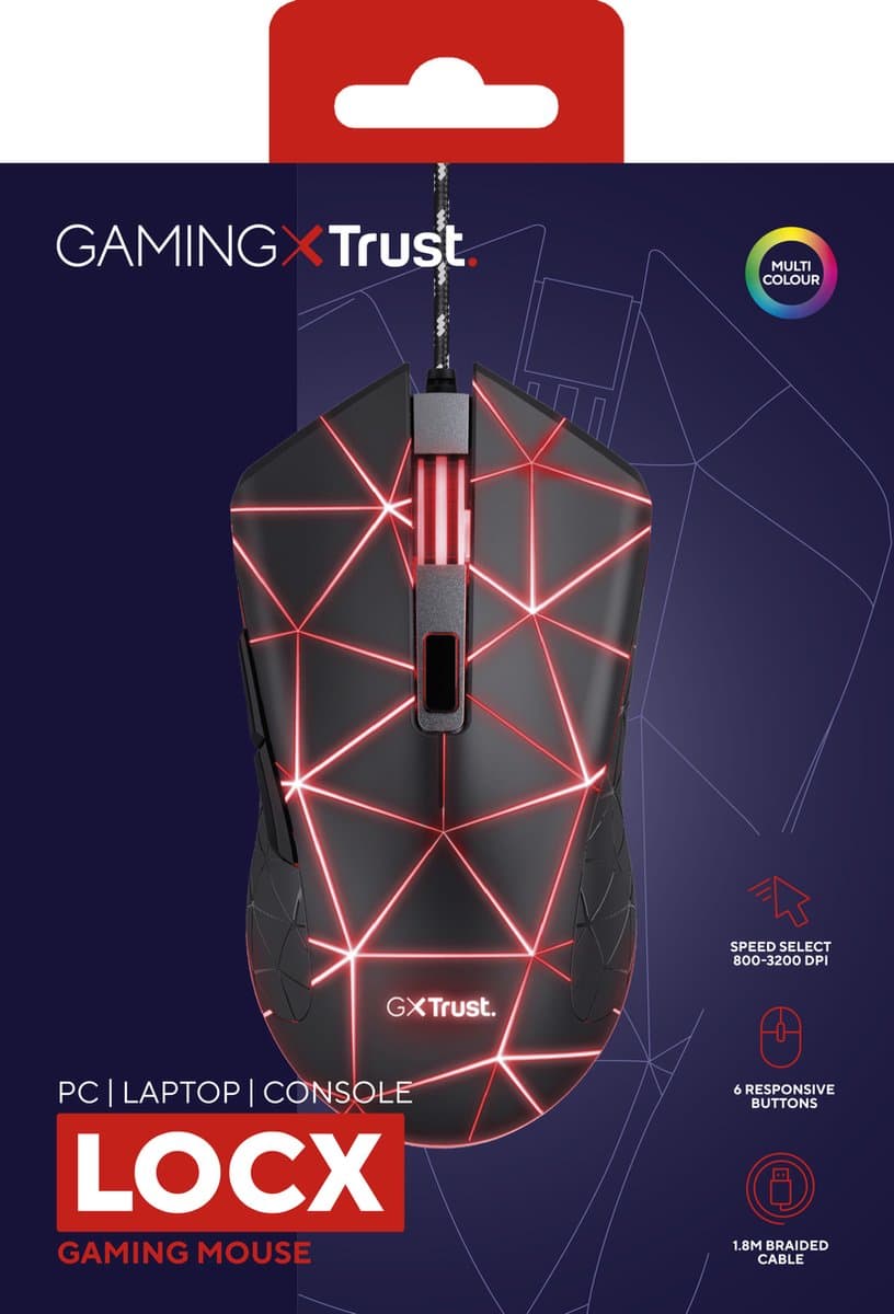 Trust GXT 133 Locx - Gaming Muis - Bedraad - 3200 DPI - LED verlichting - Zwart thumbnail 6