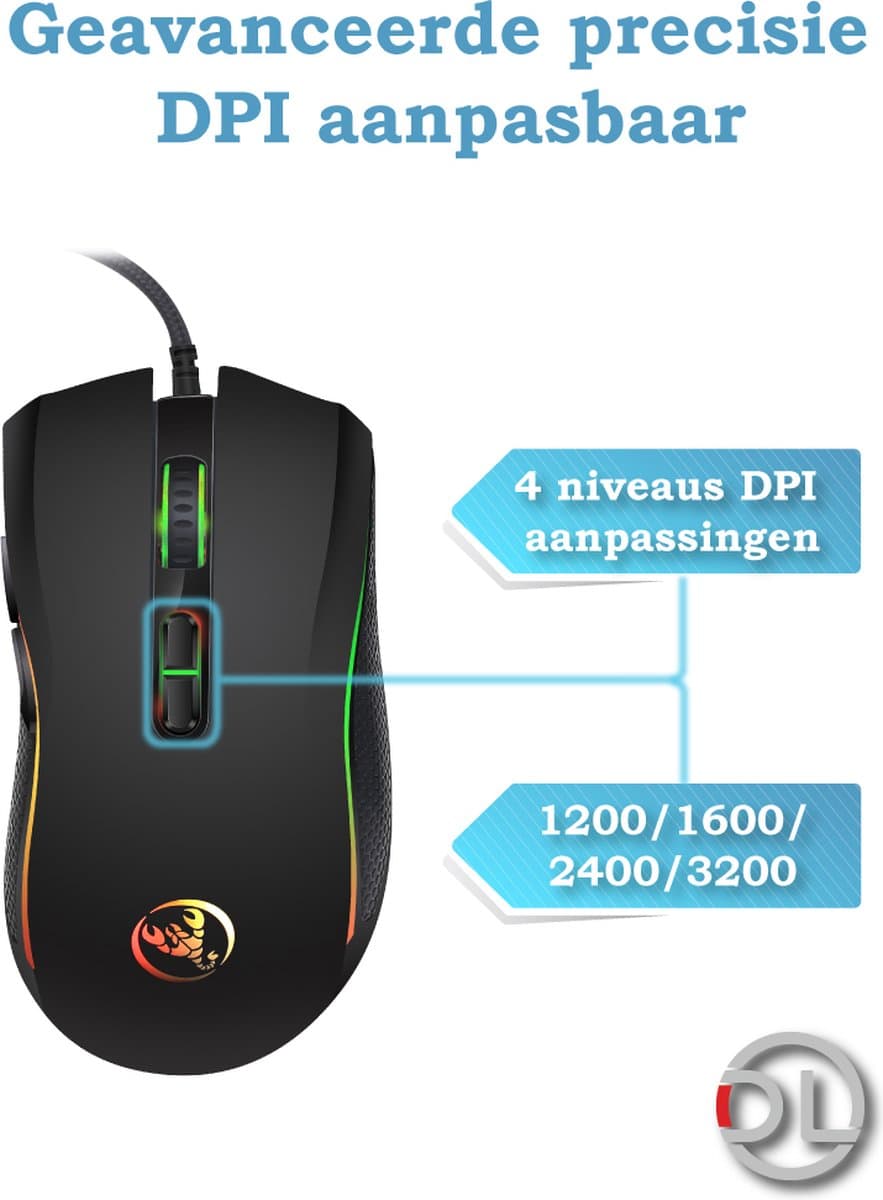 HXSJ A869 Gaming Muis - 7 Programmeerbare Knoppen, DPI 3200 thumbnail 8