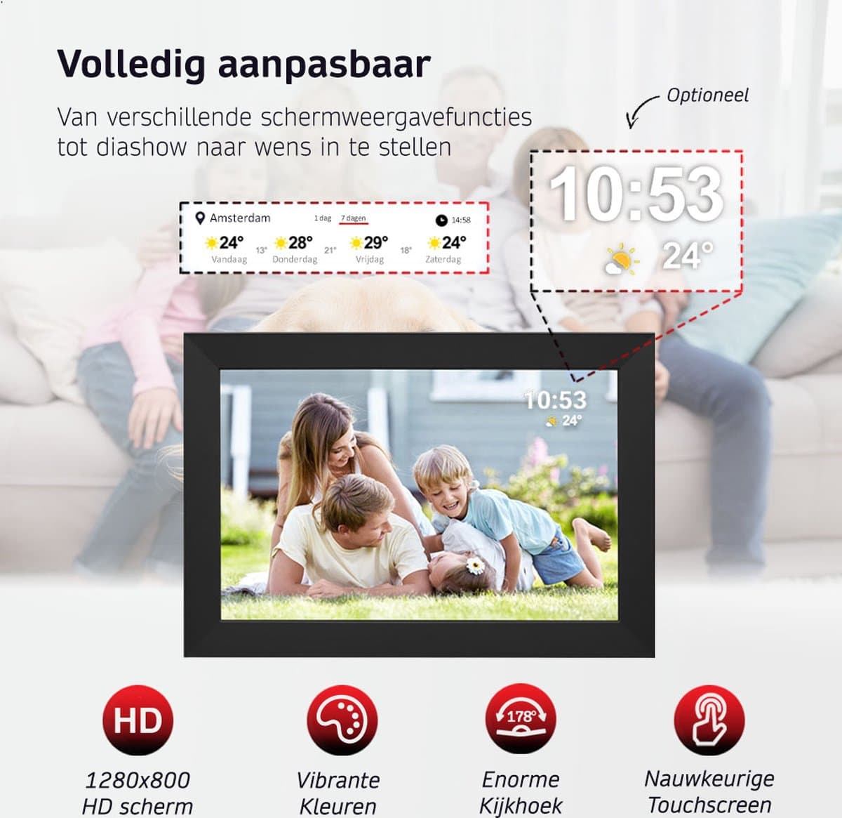 BrightLife Digitale Fotolijst met Frameo App - 10.1 inch - HD Resolutie - Fotokader - Digitale kalender - WiFi - IPS Touchscreen - 32GB - Vaderdag Cadeau thumbnail 5