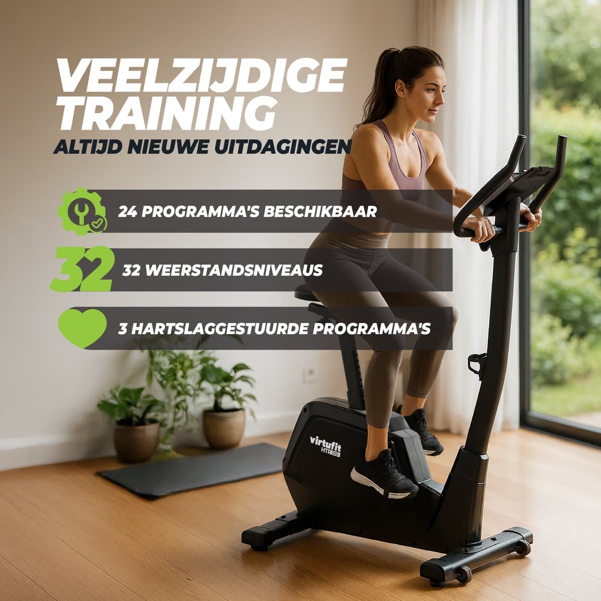 VirtuFit HTR200i Hometrainer - Fitness fiets - Hartslagfunctie - 32 weerstandsniveaus - 24 programma’s - App connectiviteit - Met transportwielen - Max. 150 kg gebruikersgewicht - 2026 model (HTR 2.0) thumbnail 7