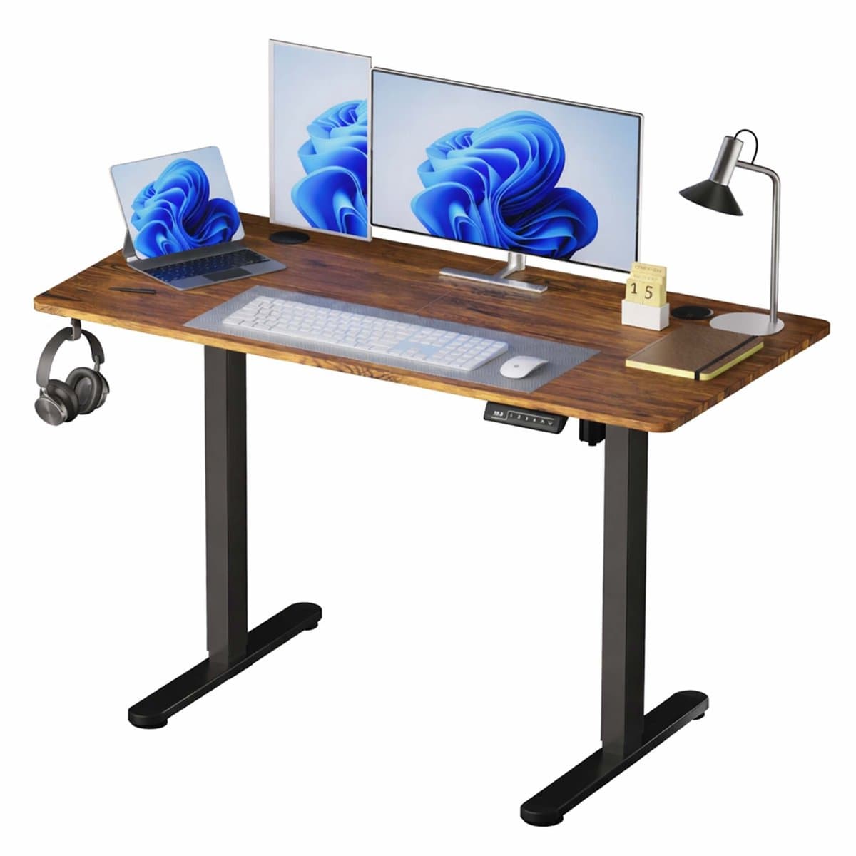 Zit sta bureau - 140 x 60 cm - hoogte verstelbaar - bruin-zwart