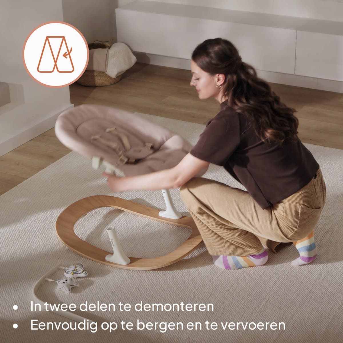 Lionelo Celia Rocker - Wipstoel Baby - Houten - 2 rugstanden - 5-puntsgordel - Speelboog met 2 speeltjes - Wood - Bouncer / Swing thumbnail 8