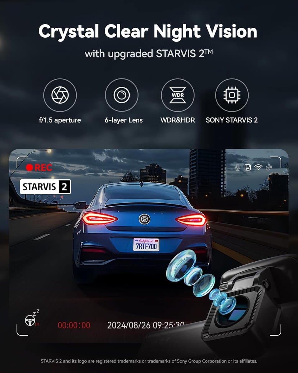 RedTiger F7N Pro Dual Dashcam voor auto - 4K & 1080p - Voor en achter Camera - WiFi en Gps - 3,18 inch LCD met App - Sony Sensor - Nachtzicht - Parkeerbewaking - G Sensor - Loop opname thumbnail 3