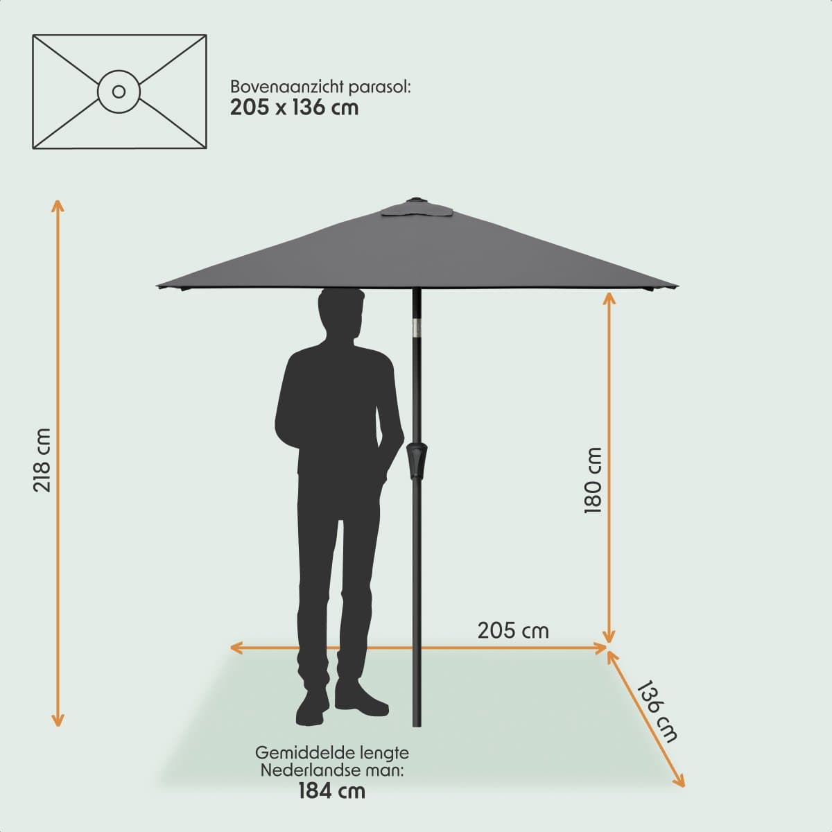 LifeGoods Parasol - Tuin - 205x136cm - 30° Kantelbaar - Waterdicht - UPF50+ - Donkergrijs thumbnail 3