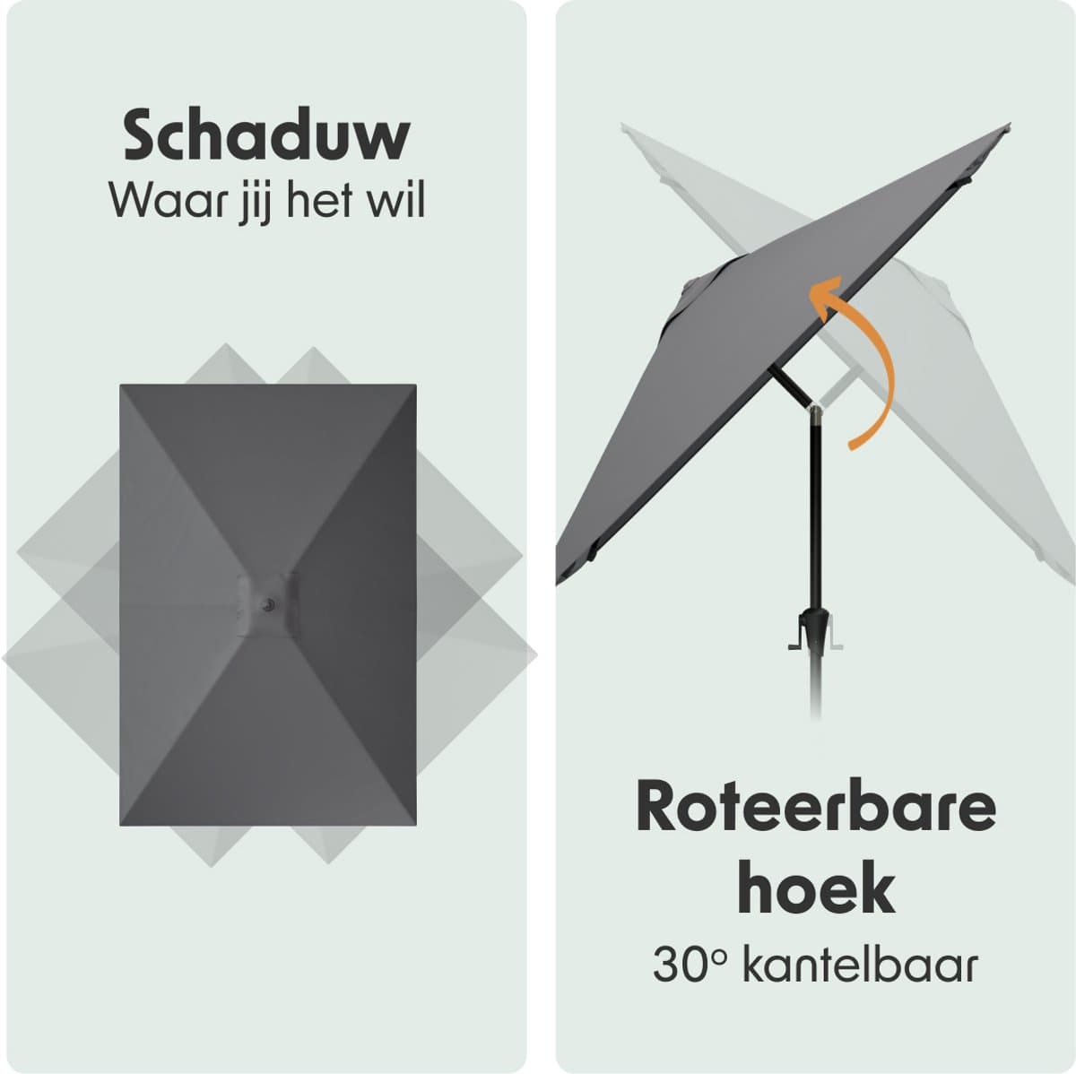 LifeGoods Parasol - Tuin - 200x300cm - 30° Kantelbaar - Waterdicht - UPF50+ - Donkergrijs thumbnail 4