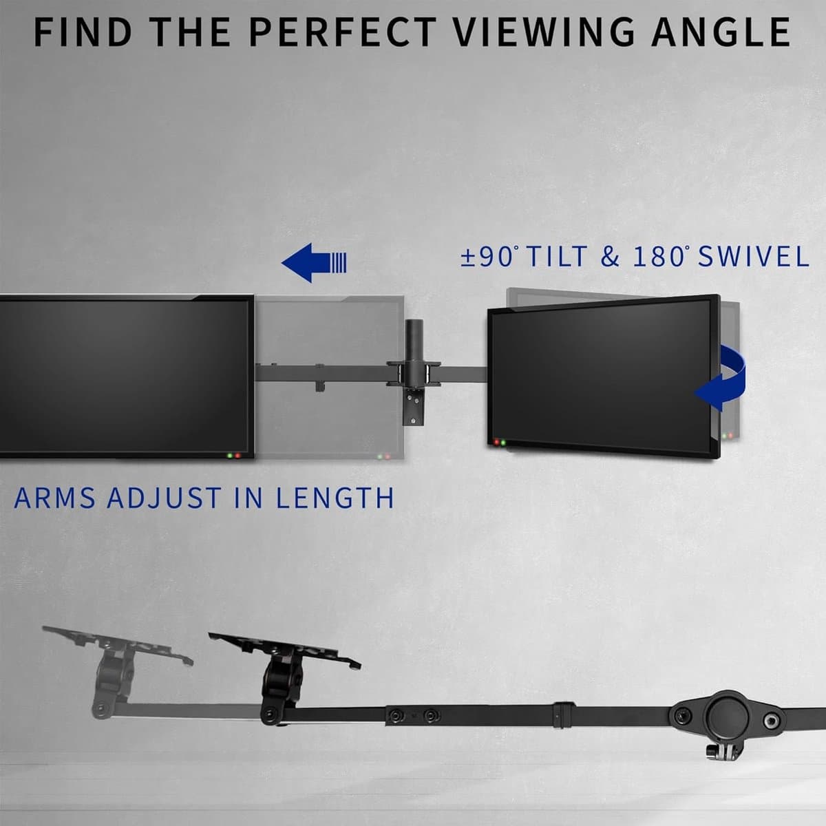 Dubbele Monitor Arm - Scherm Ophanging - Bureau Ruimte Besparen - Telescopische Arm - Tot 32 Inch - Zwart thumbnail 5