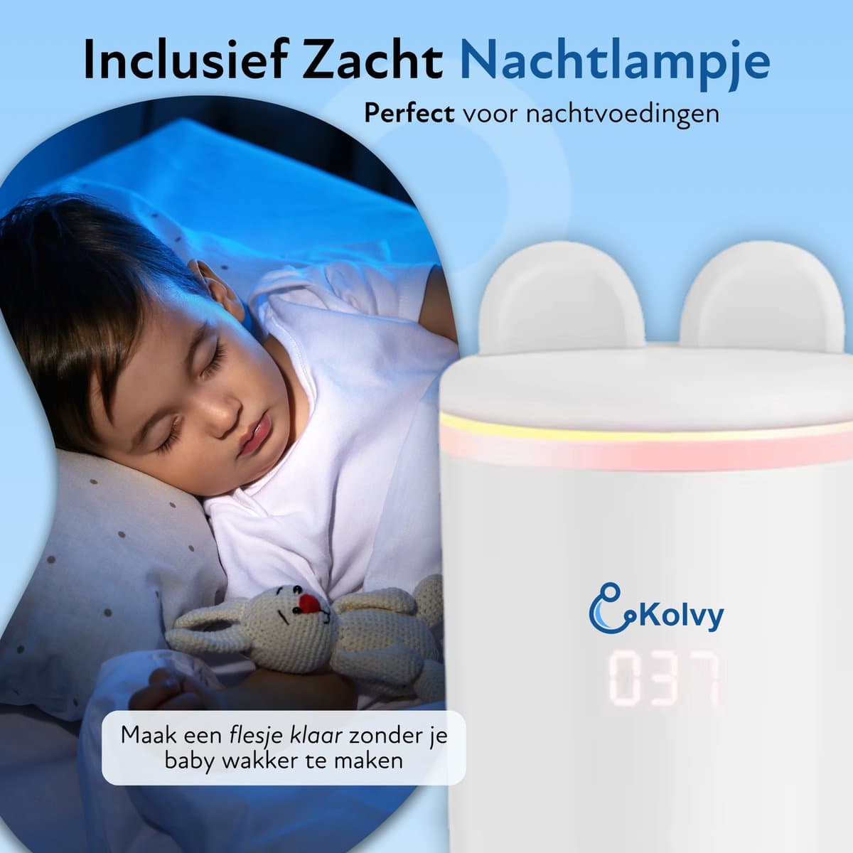 Kolvy® Flessenwarmer Onderweg - Intelligente Flesverwarmer - Bottle Warmer - 4 Temperatuurniveaus - Draadloos - Inclusief 3 Adapters - USB Oplaadbaar thumbnail 6