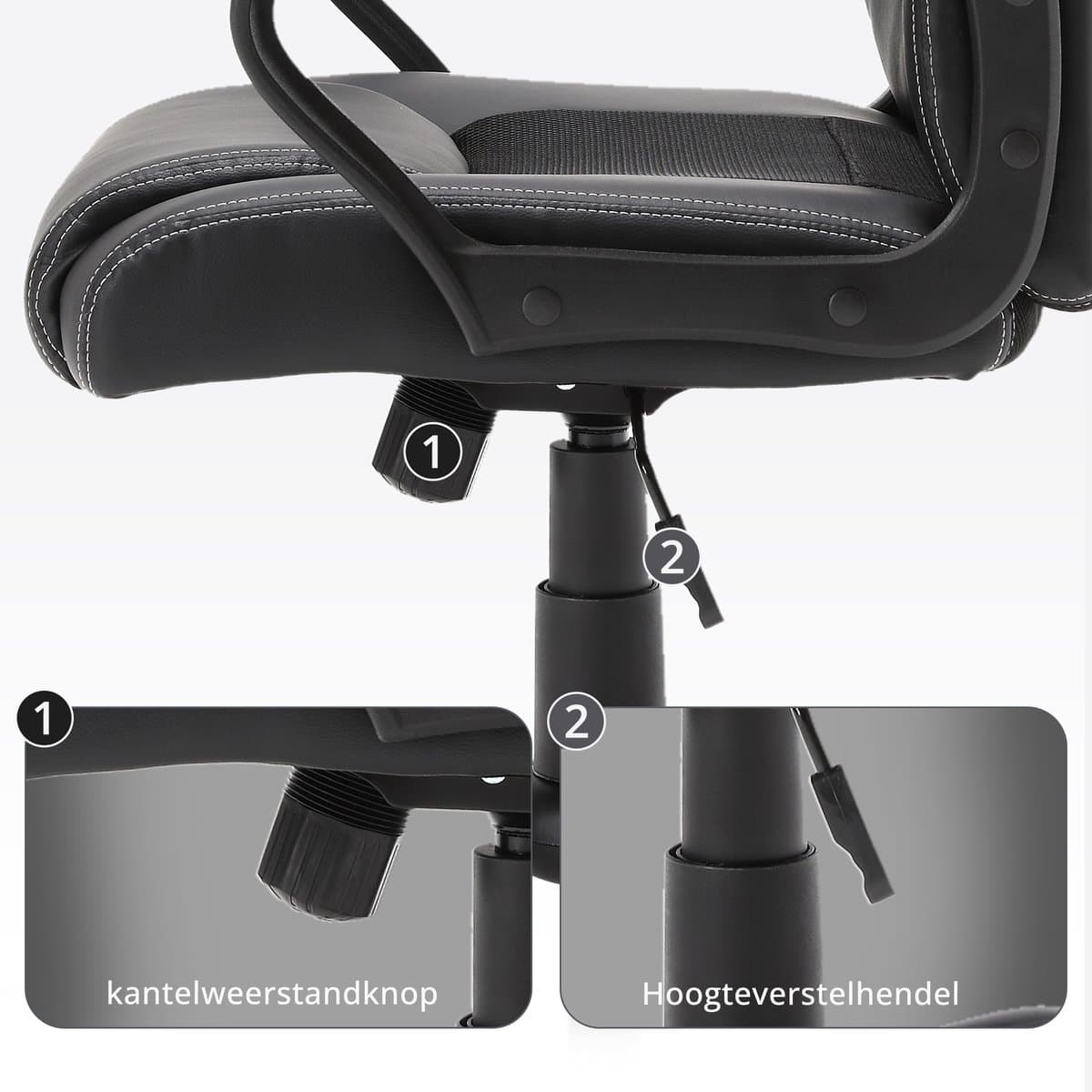 Meisterhome® Ergonomische bureaustoel - Metalen Onderstel - met wieltjes - - Gamestoel – Draaistoel – Wipfunctie – Hoogteverstelling - Gevoerde armleuningen - Executive stoel - Zwart thumbnail 6