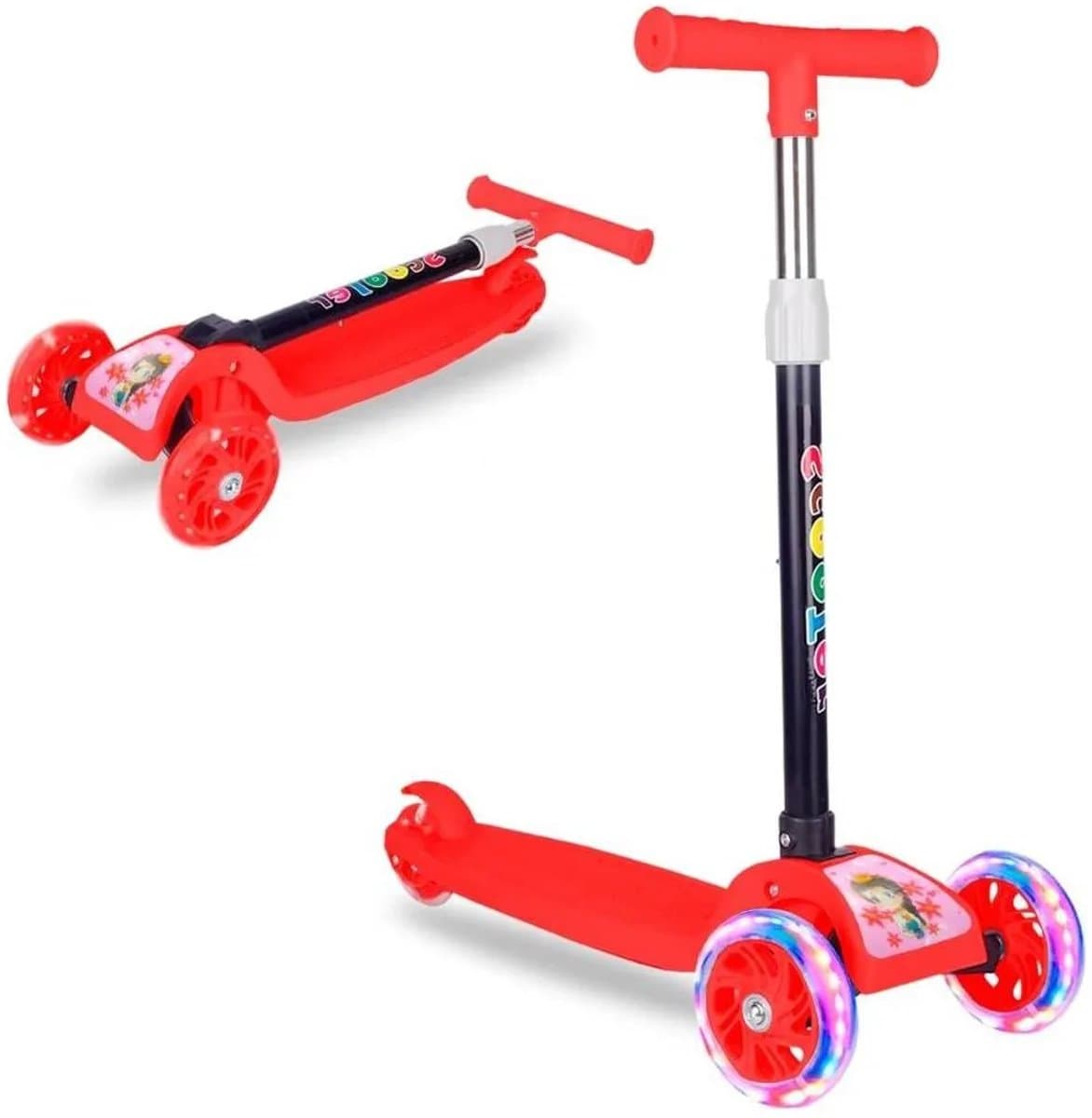 IBBO® - 3 wiel scooter - Kinderstep met in hoogte verstelbaar stuur - Opvouwbare, driewielige, gloeiende balansscooter - Jongens/Meisjes - Rood - Autoped - Scooter thumbnail 4
