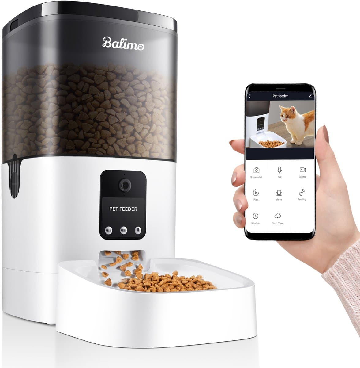 Balimo Automatische voerbak Wit - Kat en Hond - Voerautomaat met App en Camera - Instelbaar voedingsschema - Met Voice Recorder - Met HD 1080P Video - Voerautomaat hond - Voerautomaat dispenser kat - 4L