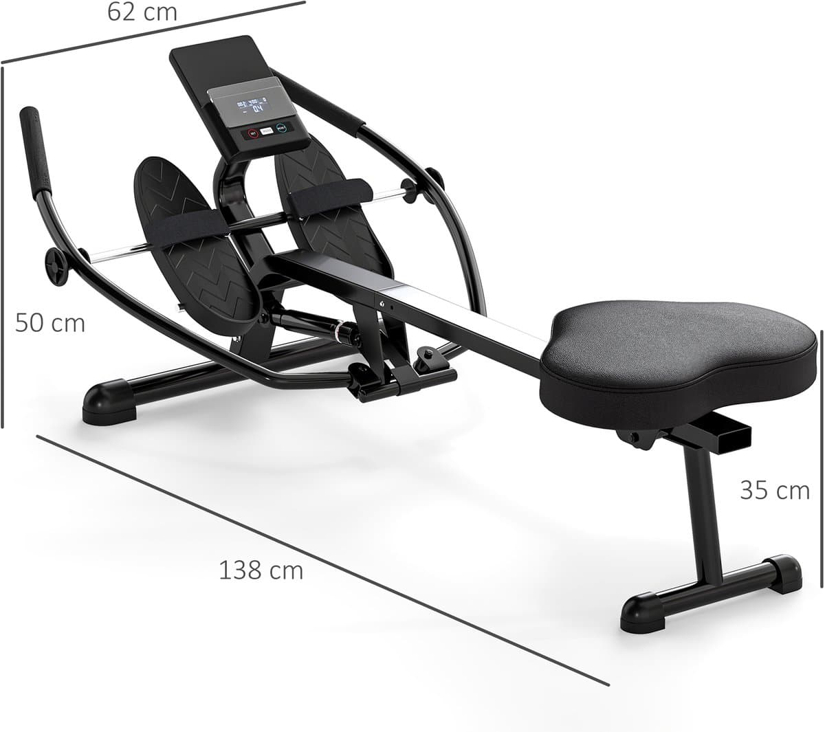 SPORTNOW Roeimachine - Staal - 138x62x50cm - Zwart thumbnail 2