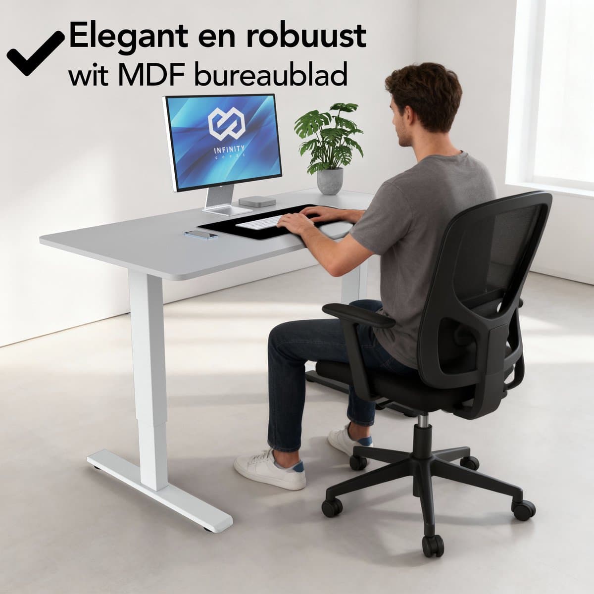 Infinity Goods Zit Sta Bureau - Elektrisch Verstelbaar In Hoogte - 140 x 60 CM - Geheugenfunctie - Wit thumbnail 2