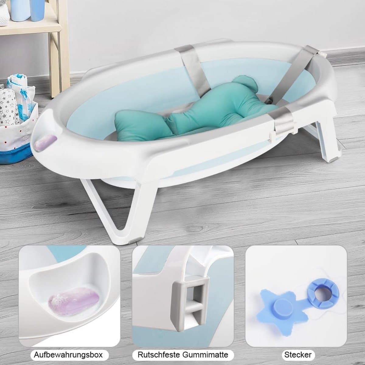 Opvouwbare Babybadkuip met Standaard en Antislip - Draagbaar en Ergonomisch thumbnail 4