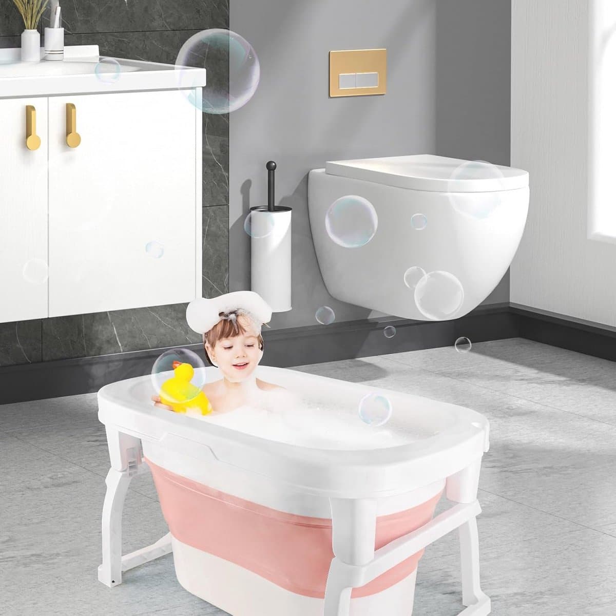 3-in-1 Opvouwbare Babybadkuip met Temperatuurmeting - Voor Baby's van 0-6 Jaar thumbnail 3