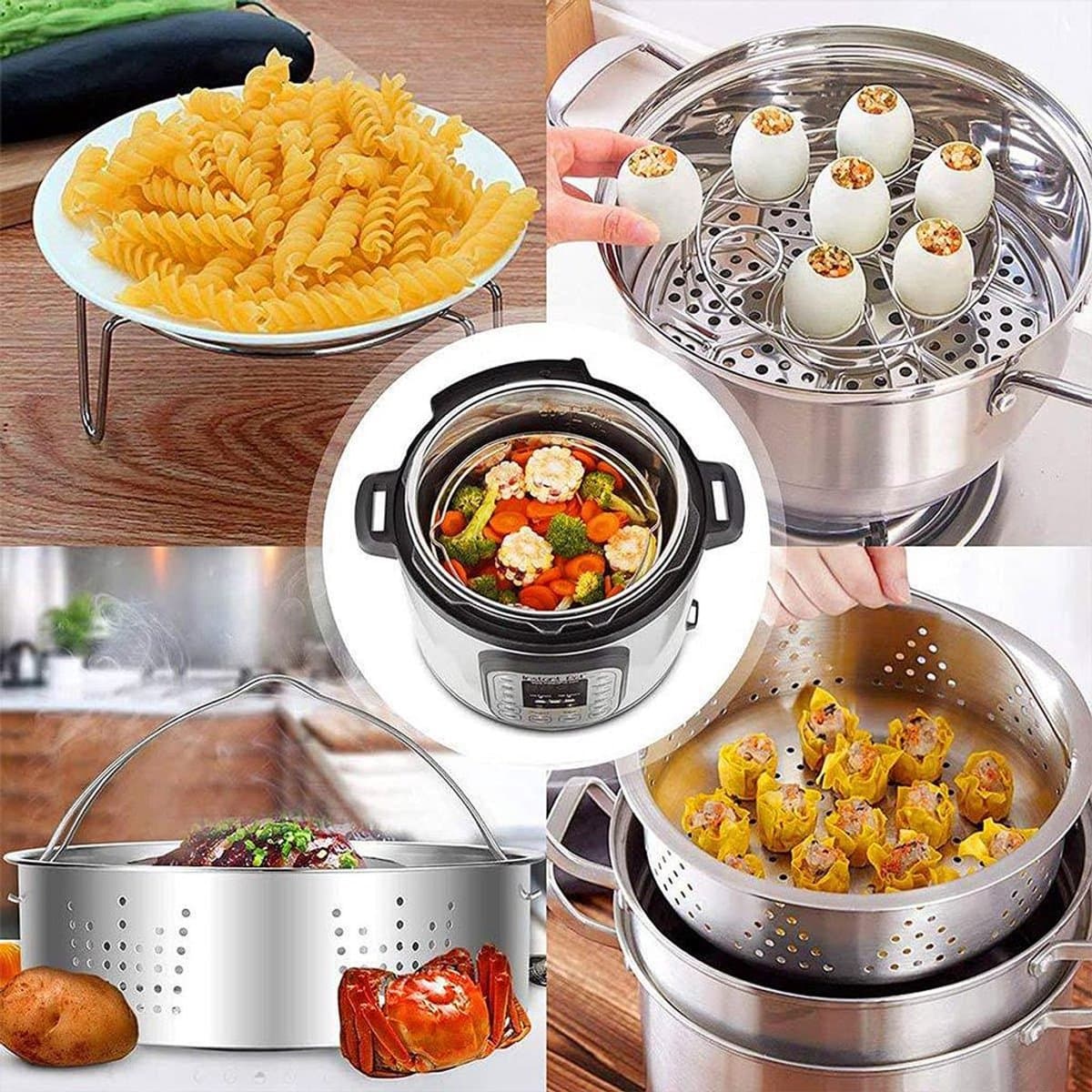 3-Delige Stoompan Accessoireset voor 21 cm Instant Pot - RVS Stoommand, Eierrek en Divider thumbnail 4