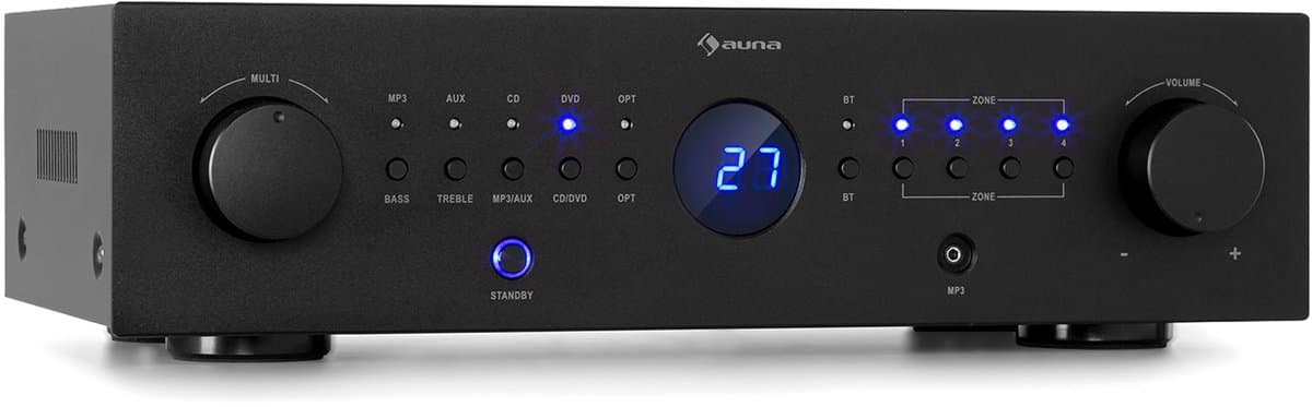 Auna Versterker, HiFi Stereo Mini Versterker, HiFi-versterker met Bass- en Treble-regelaar, 4-kanaals Audioversterker, Stereo Versterker & Luidsprekers met Afstandsbediening & AUX-ingang, AV-receiver - Amplifier - 100W - voor PA - Bluetooth MP3 thumbnail 8
