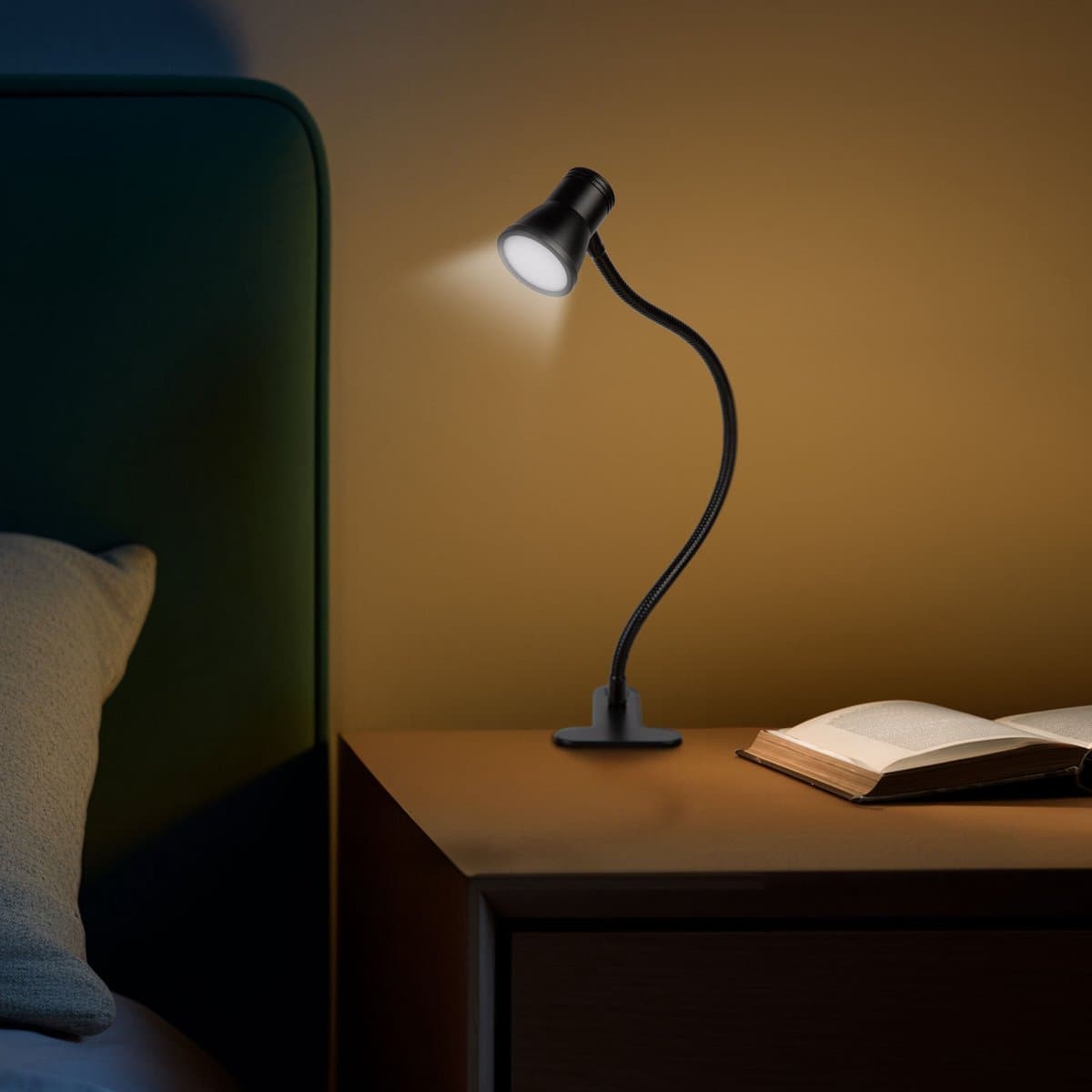 Flexibele Bureaulamp Met Klem En USB – LED Leeslamp Met Verstelbare Helderheid En Kleurtemperatuur – Zwart Metaal – Voor Bureau, Bed Of Plank [20258] thumbnail 3