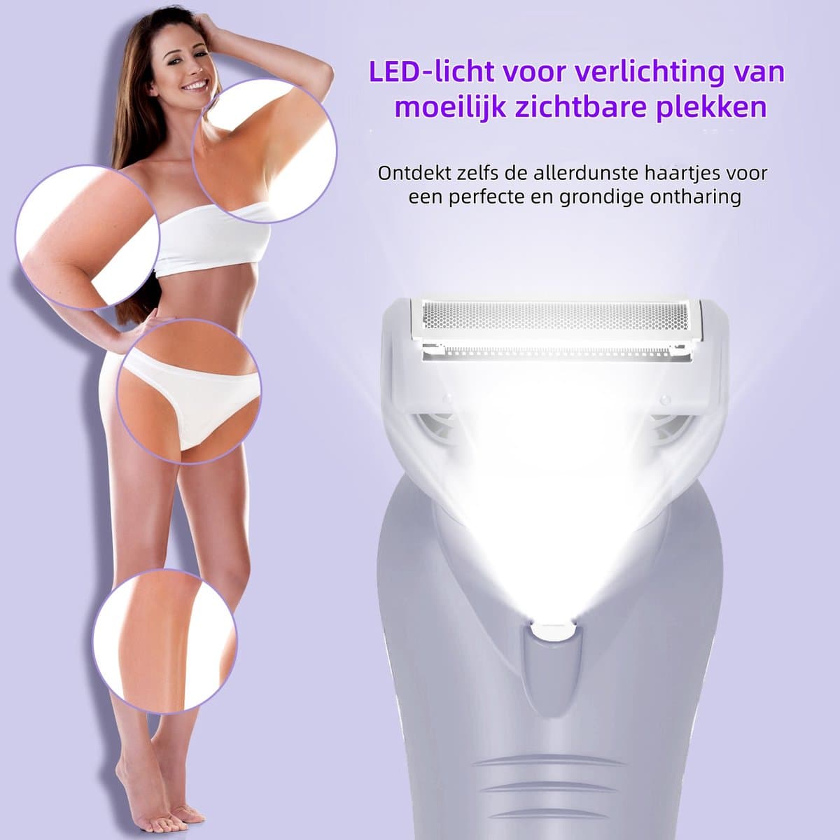 Hatteker 3-in-1 Ladyshave voor Vrouwen – Dames Scheerapparaat – Epileerapparaat – Trimmer voor Benen, Bikinilijn en Oksels – Epilator – Waterdicht IPX7 – Paarse thumbnail 3